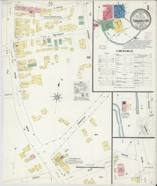 Sanborn Fire Insurance Map from Farmington, Strafford County, New Hampshire (1908), Sheet #0001 - Historic Sanborn Fire Insurance Map Print, vintage old map wall art, antique decor, genealogy gift, New Hampshire New Hampshire map