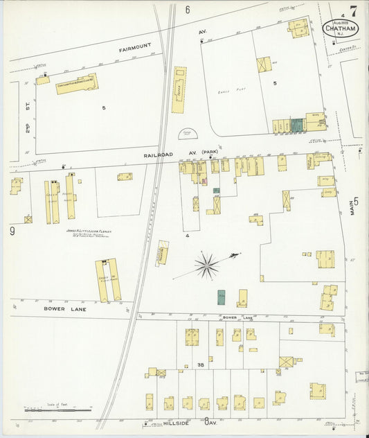 Sanborn Fire Insurance Map from Chatham, Morris County, New Jersey (1909), Sheet #0007 - Historic Sanborn Fire Insurance Map Print, vintage old map wall art, antique decor, genealogy gift, New Jersey New Jersey map