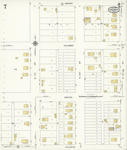 Sanborn Fire Insurance Map from Okemah, Okfuskee County, Oklahoma (1923), Sheet #0007 - Historic Sanborn Fire Insurance Map Print, vintage old map wall art, antique decor, genealogy gift, Oklahoma Oklahoma map