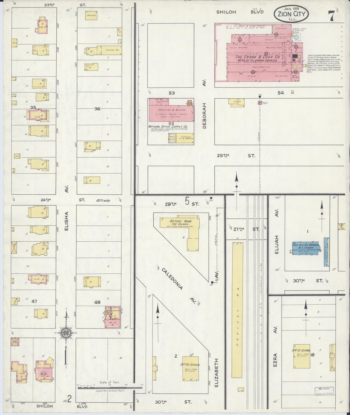 Sanborn Fire Insurance Map from Zion, Lake County, Illinois (1918), Sheet #0007 - Complete Map Set gallery image, historic Sanborn map, vintage wall art, Illinois Illinois