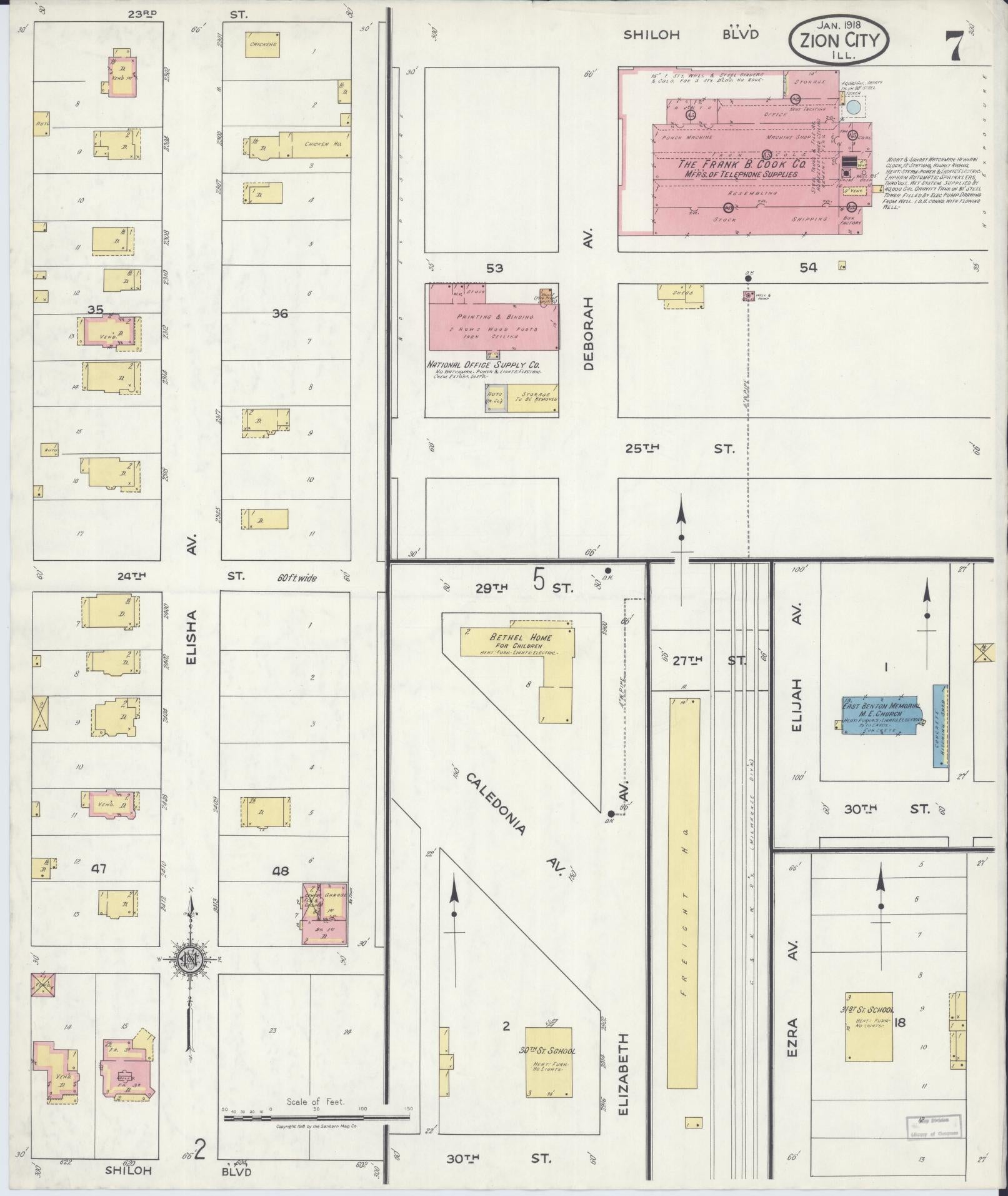 Sanborn Fire Insurance Map from Zion, Lake County, Illinois (1918), Sheet #0007 - Complete Map Set gallery image, historic Sanborn map, vintage wall art, Illinois Illinois
