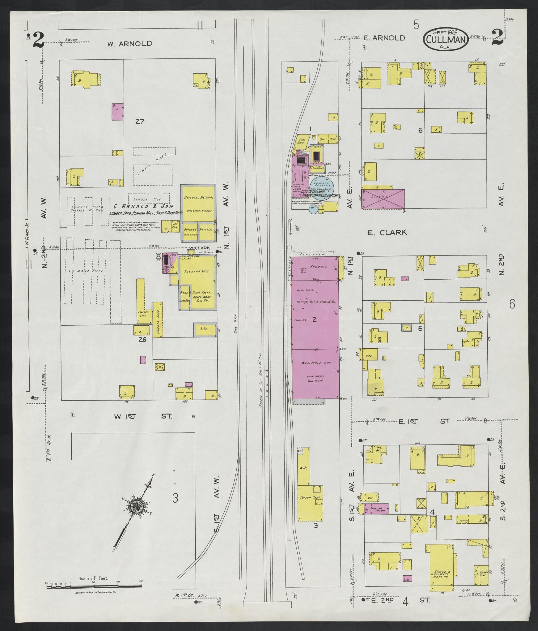 Sanborn Fire Insurance Map from Cullman, Cullman County, Alabama (1926), Sheet #0002 - Complete Map Set gallery image, historic Sanborn map, vintage wall art, Alabama Alabama