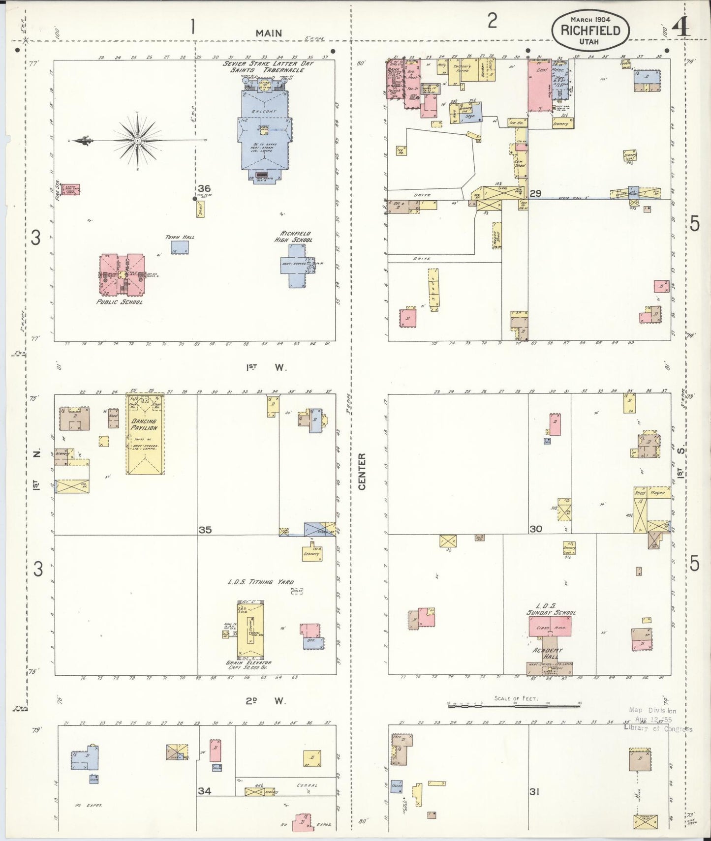 Sanborn Fire Insurance Map from Richfield, Sevier County, Utah (1904), Sheet #0004 - Historic Sanborn Fire Insurance Map Print, vintage old map wall art, antique decor, genealogy gift, Utah Utah map