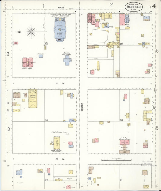 Sanborn Fire Insurance Map from Richfield, Sevier County, Utah (1904), Sheet #0004 - Historic Sanborn Fire Insurance Map Print, vintage old map wall art, antique decor, genealogy gift, Utah Utah map