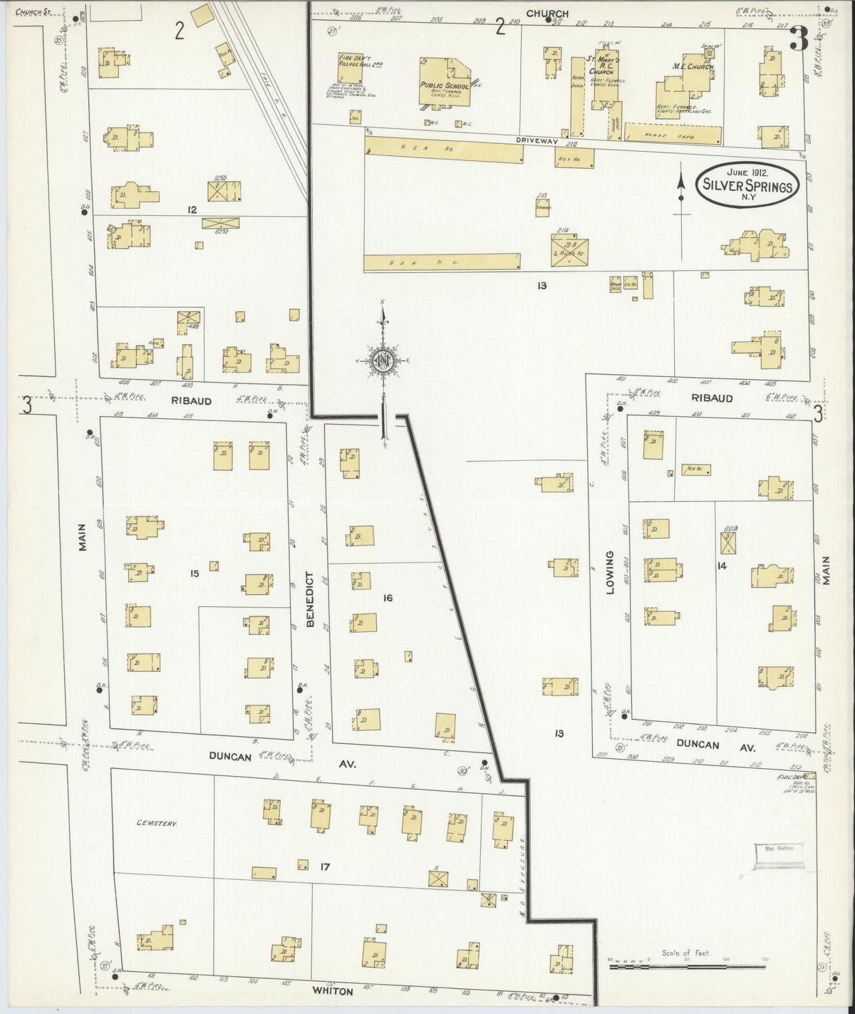 Sanborn Fire Insurance Map from Silver Springs, Wyoming County, New York (1912), Sheet #0003 - Historic Sanborn Fire Insurance Map Print, vintage old map wall art, antique decor, genealogy gift, Silver Springs Wyoming map