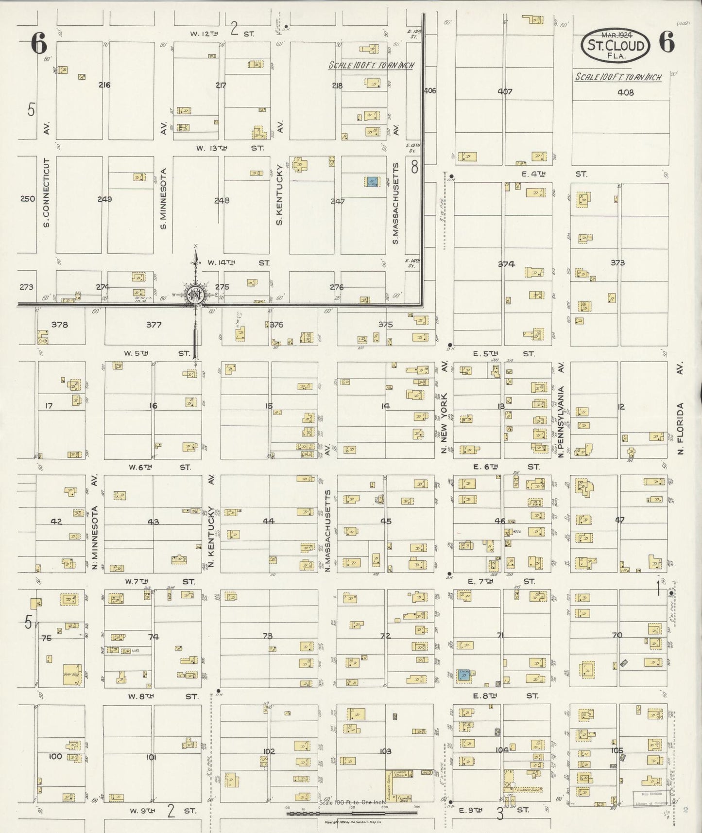 Sanborn Fire Insurance Map from Saint Cloud, Osceola County, Florida (1924), Sheet #0006 - Complete Map Set gallery image, historic Sanborn map, vintage wall art, Florida Florida
