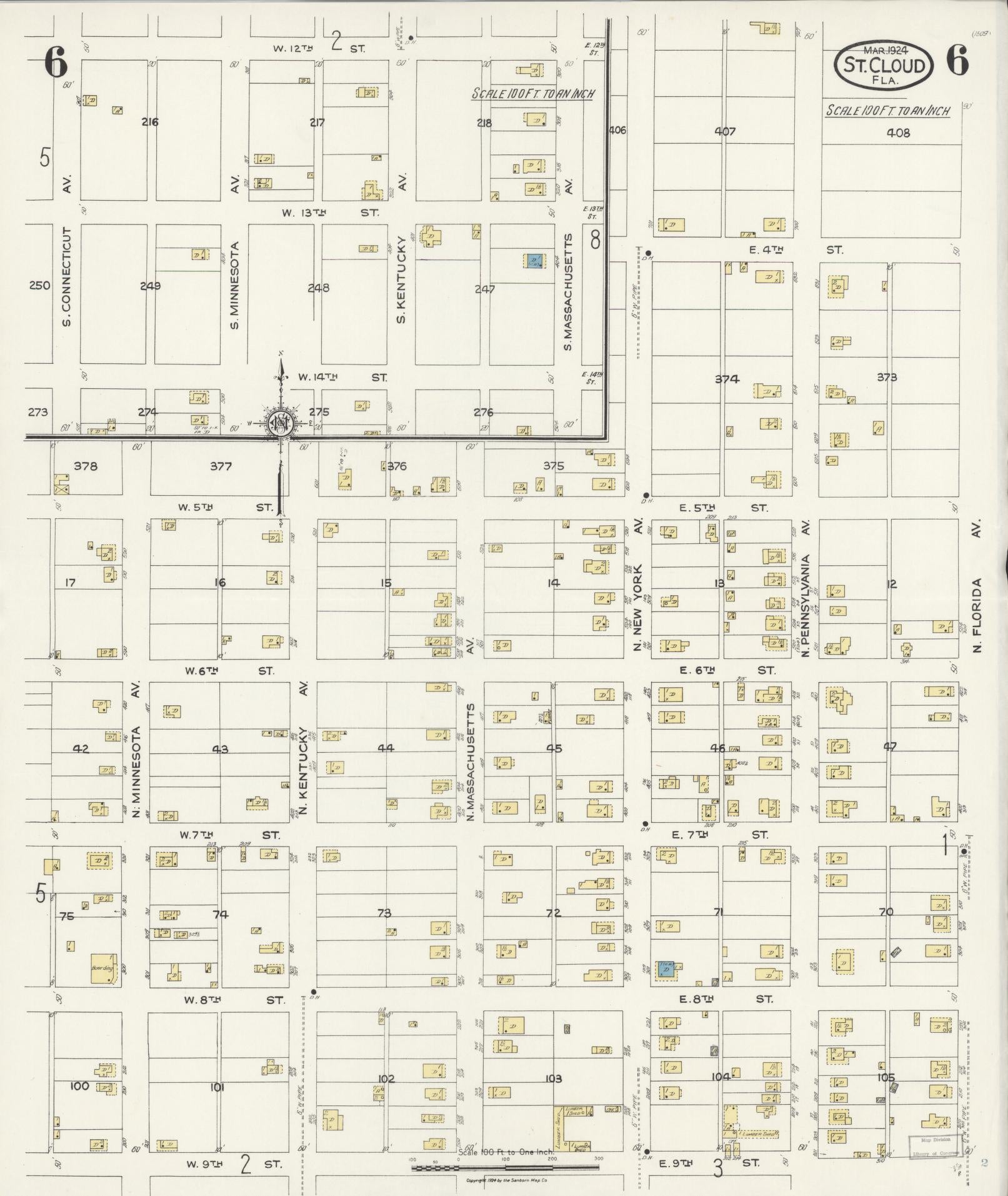 Sanborn Fire Insurance Map from Saint Cloud, Osceola County, Florida (1924), Sheet #0006 - Complete Map Set gallery image, historic Sanborn map, vintage wall art, Florida Florida