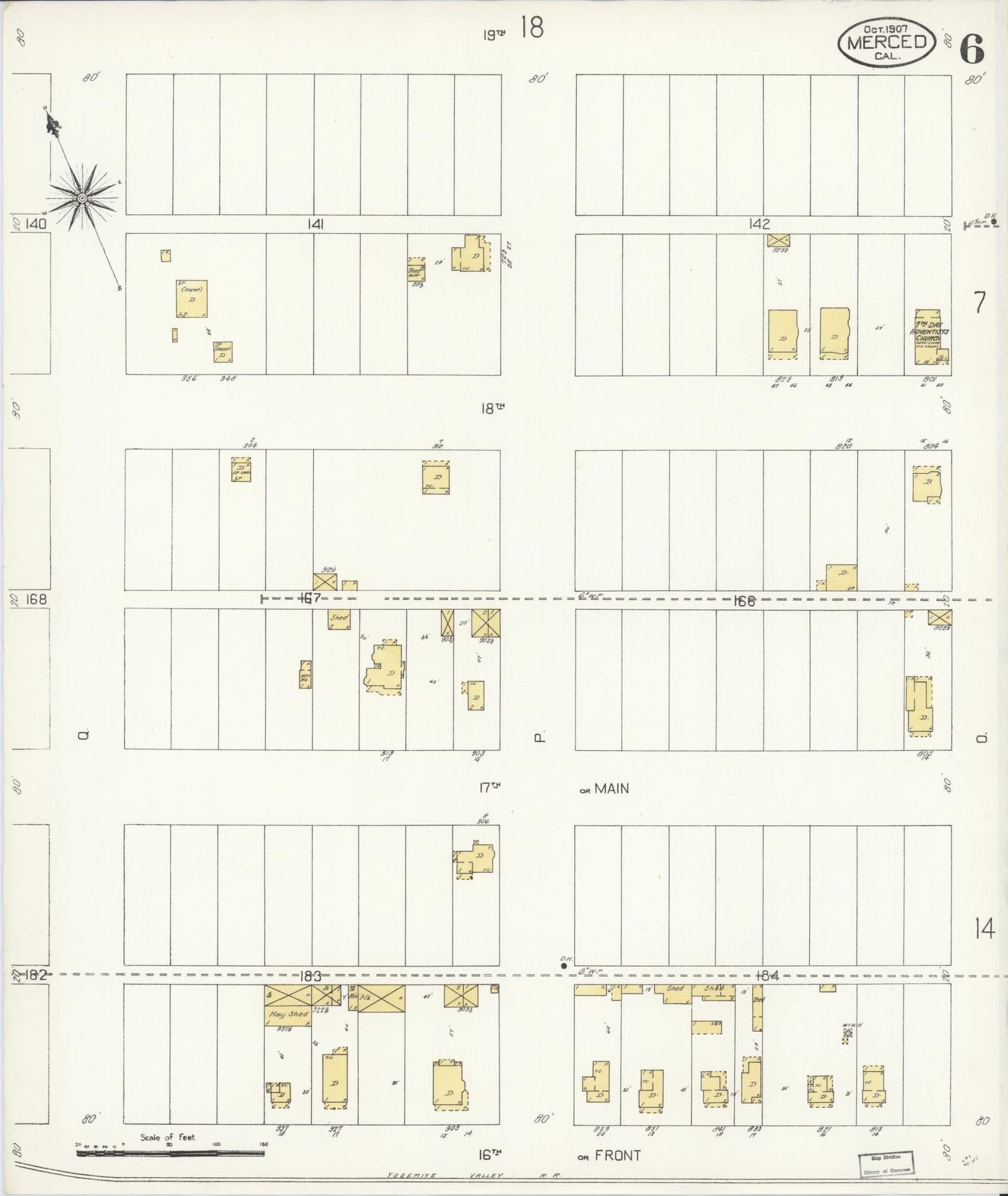 Sanborn Fire Insurance Map from Merced, Merced County, California (1907), Sheet #0006 - Complete Map Set gallery image, historic Sanborn map, vintage wall art, California California