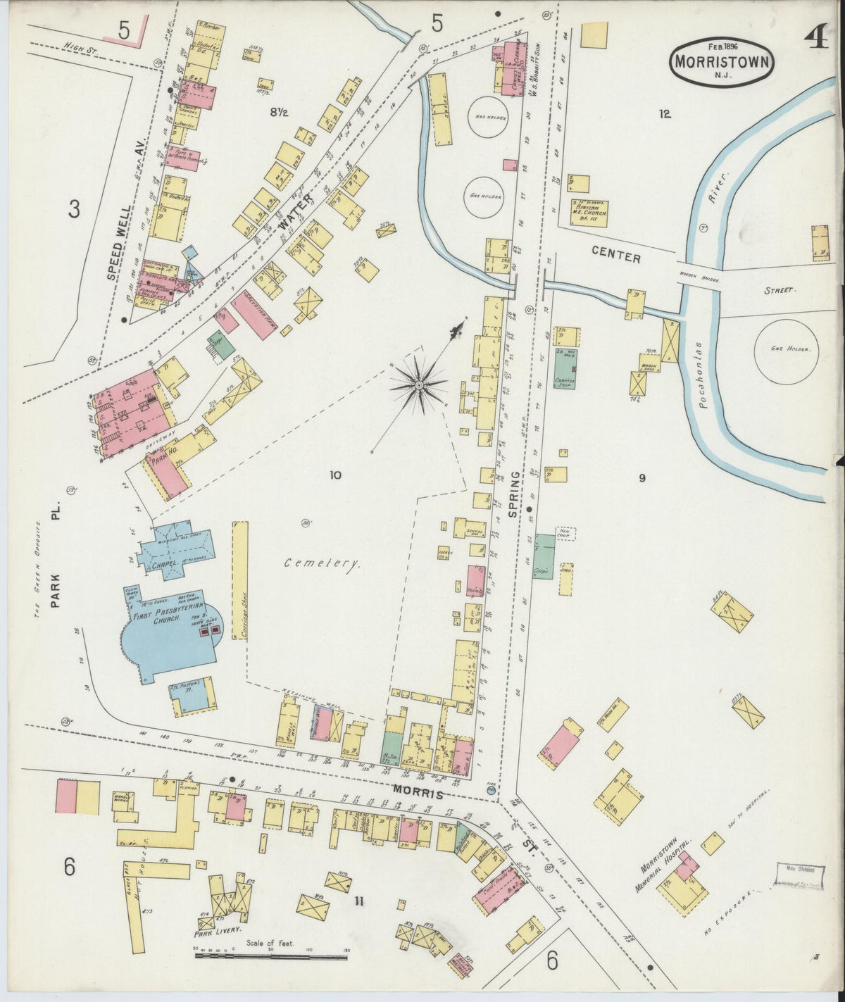 Sanborn Fire Insurance Map from Morristown, Morris County, New Jersey (1896), Sheet #0004 - Complete Map Set gallery image, historic Sanborn map, vintage wall art, New Jersey New Jersey