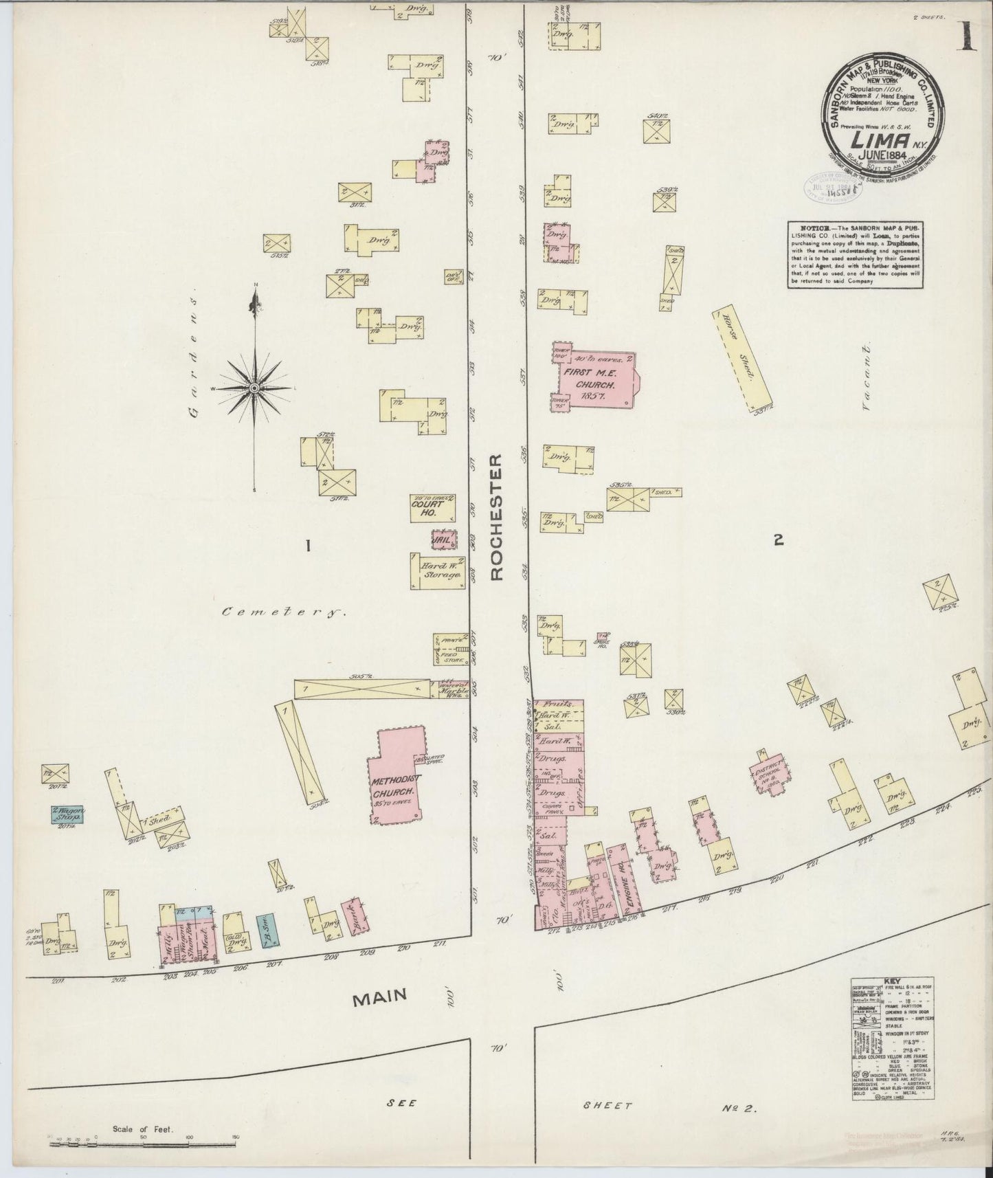 Sanborn Fire Insurance Map from Lima, Livingston County, New York. (1884) – Historic Sanborn Fire Insurance Map Print