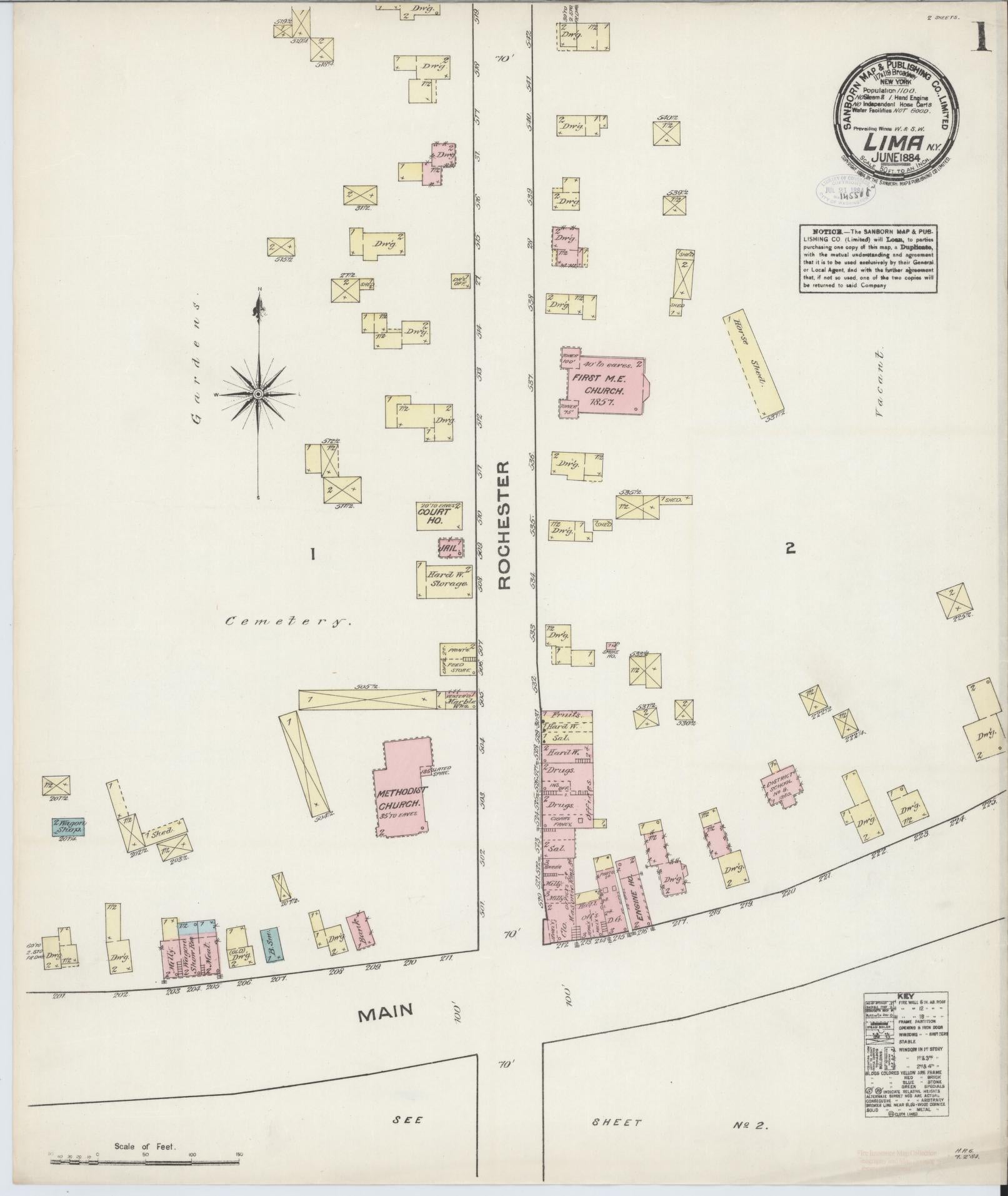 Sanborn Fire Insurance Map from Lima, Livingston County, New York. (1884) – Historic Sanborn Fire Insurance Map Print