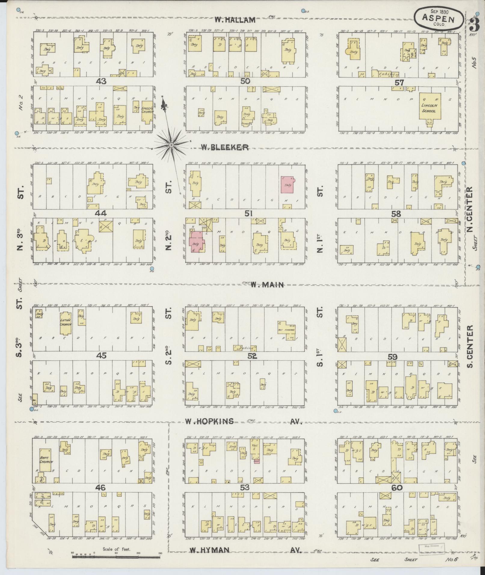 Sanborn Fire Insurance Map from Aspen, Pitkin County, Colorado (1890), Sheet #0003 - Historic Sanborn Fire Insurance Map Print, vintage old map wall art, antique decor, genealogy gift, Colorado Colorado map