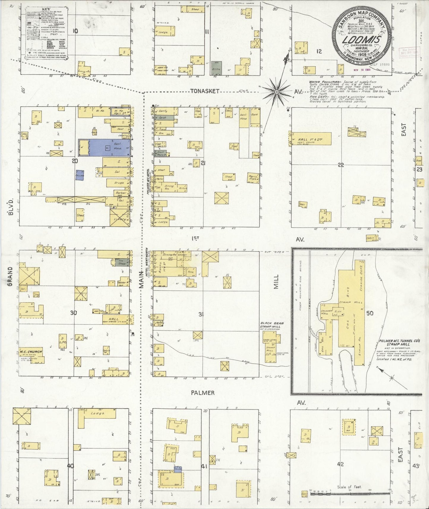 Sanborn Fire Insurance Map from Loomis, Okanogan County, Washington (1909), Sheet #0001 - Historic Sanborn Fire Insurance Map Print, vintage old map wall art, antique decor, genealogy gift, Washington Washington map