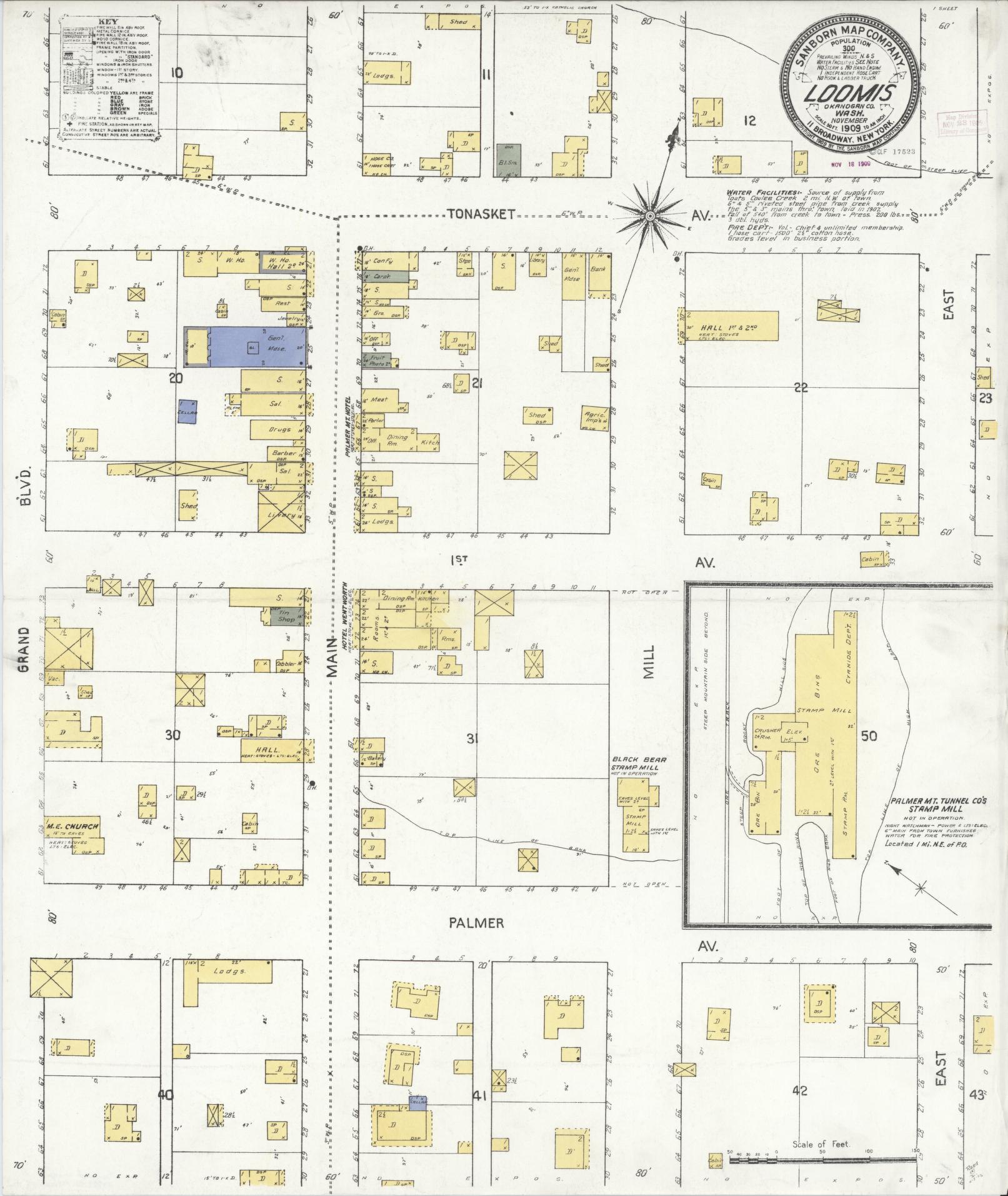 Sanborn Fire Insurance Map from Loomis, Okanogan County, Washington (1909), Sheet #0001 - Historic Sanborn Fire Insurance Map Print, vintage old map wall art, antique decor, genealogy gift, Washington Washington map