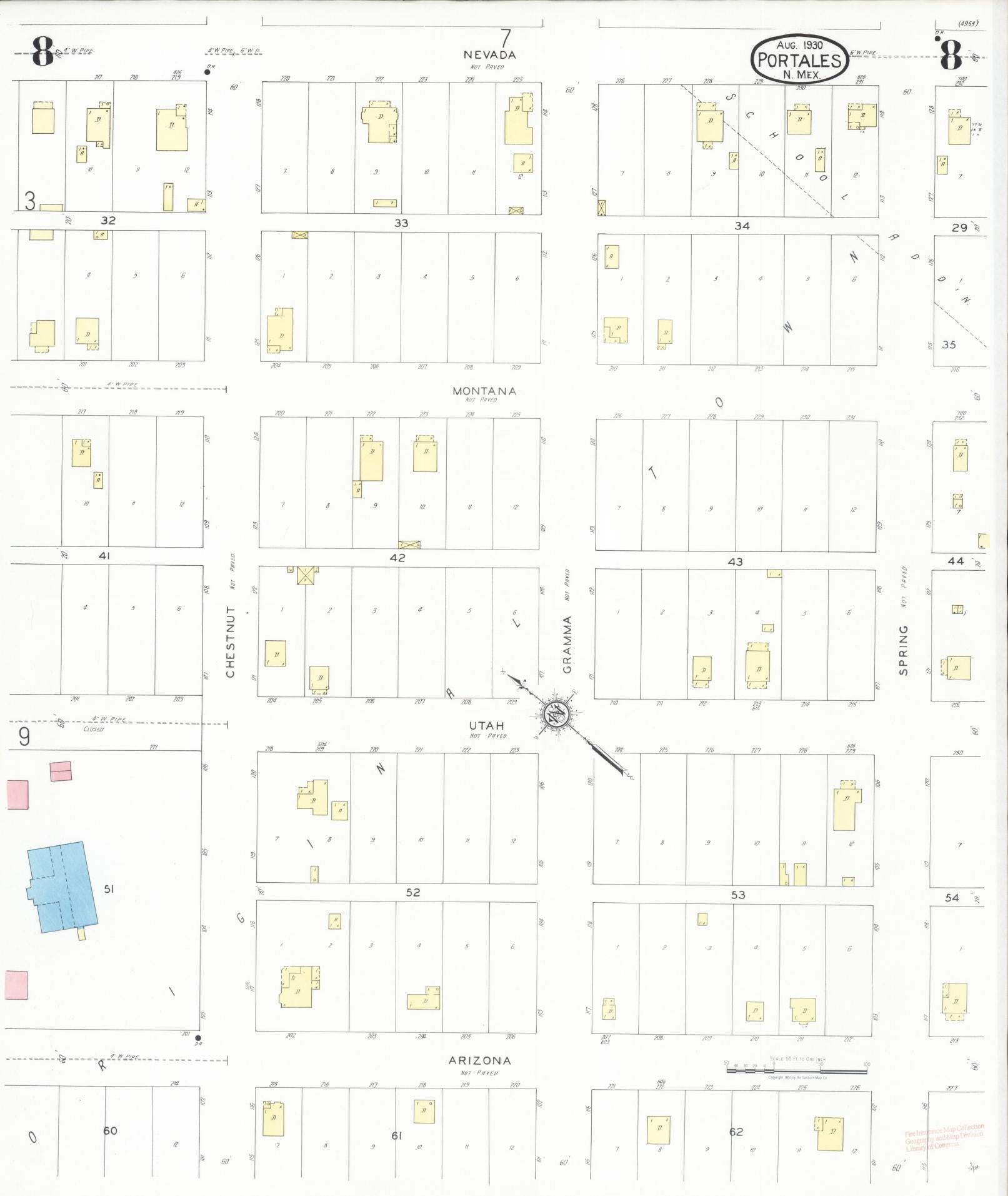 Sanborn Fire Insurance Map from Portales, Roosevelt County, New Mexico (1930), Sheet #0008 - Complete Map Set gallery image, historic Sanborn map, vintage wall art, New Mexico New Mexico