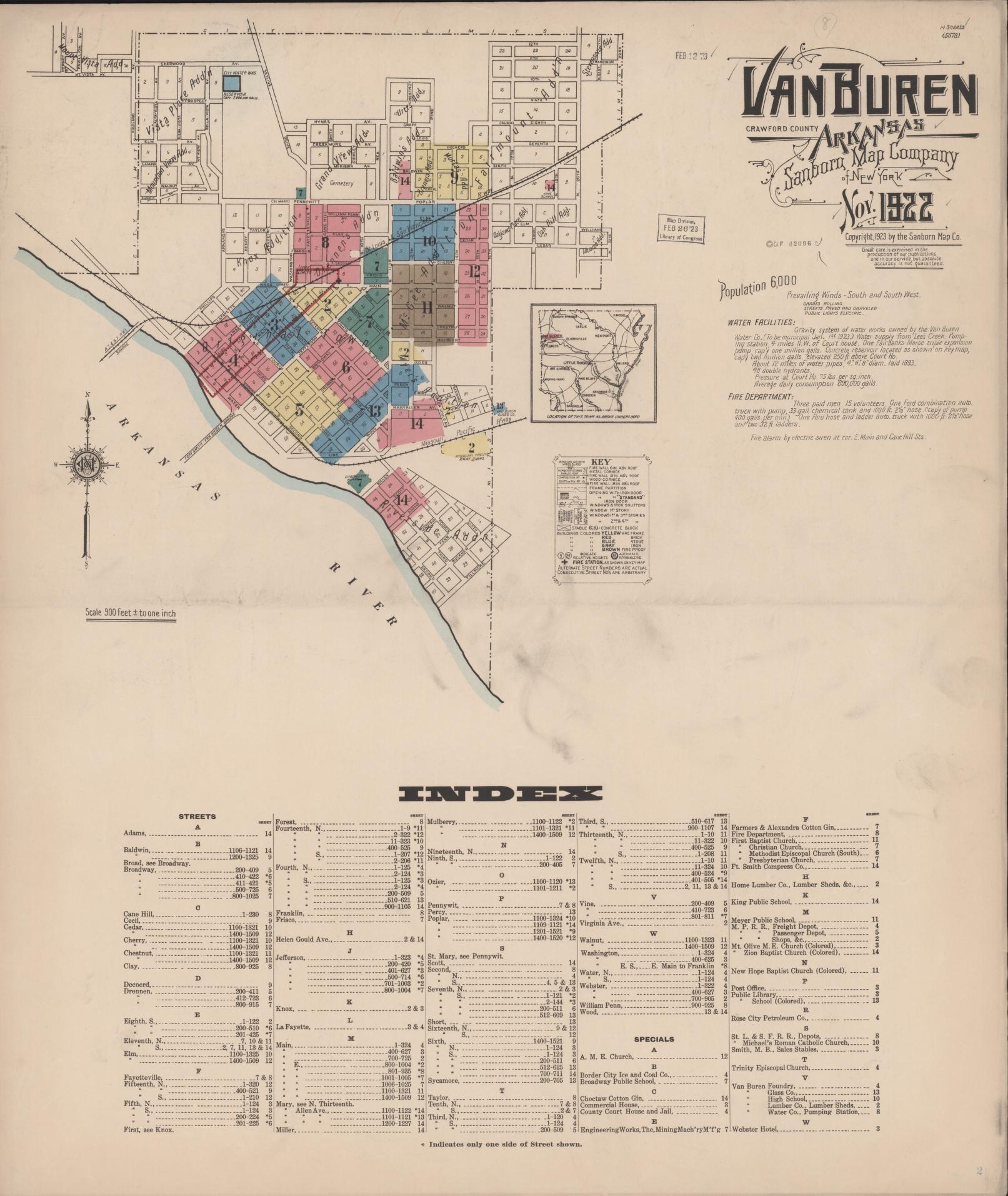 Sanborn Fire Insurance Map from Van Buren, Crawford County, Arkansas (1922), Sheet #0001 - Complete Map Set gallery image, historic Sanborn map, vintage wall art, Arkansas Arkansas