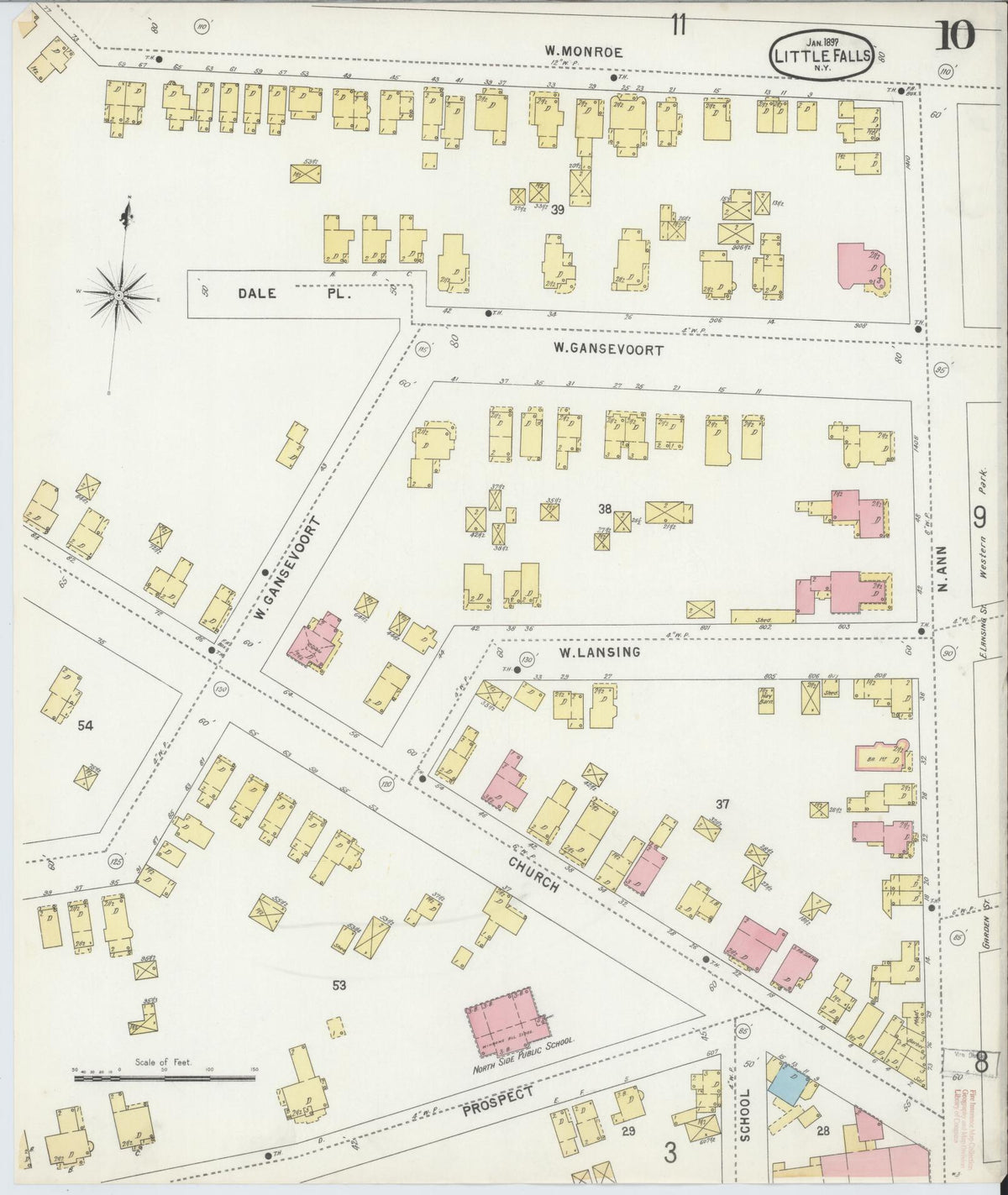Sanborn Fire Insurance Map from Little Falls, Herkimer County, New York (1897), Sheet #0010 - Historic Sanborn Fire Insurance Map Print, vintage old map wall art, antique decor, genealogy gift, New York New York map
