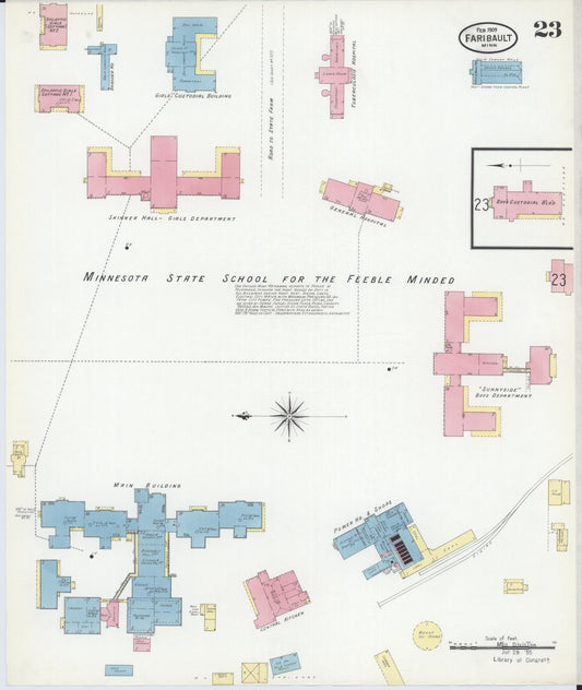 Sanborn Fire Insurance Map from Faribault, Rice County, Minnesota (1909), Sheet #0023 - Historic Sanborn Fire Insurance Map Print, vintage old map wall art, antique decor, genealogy gift, Minnesota Minnesota map