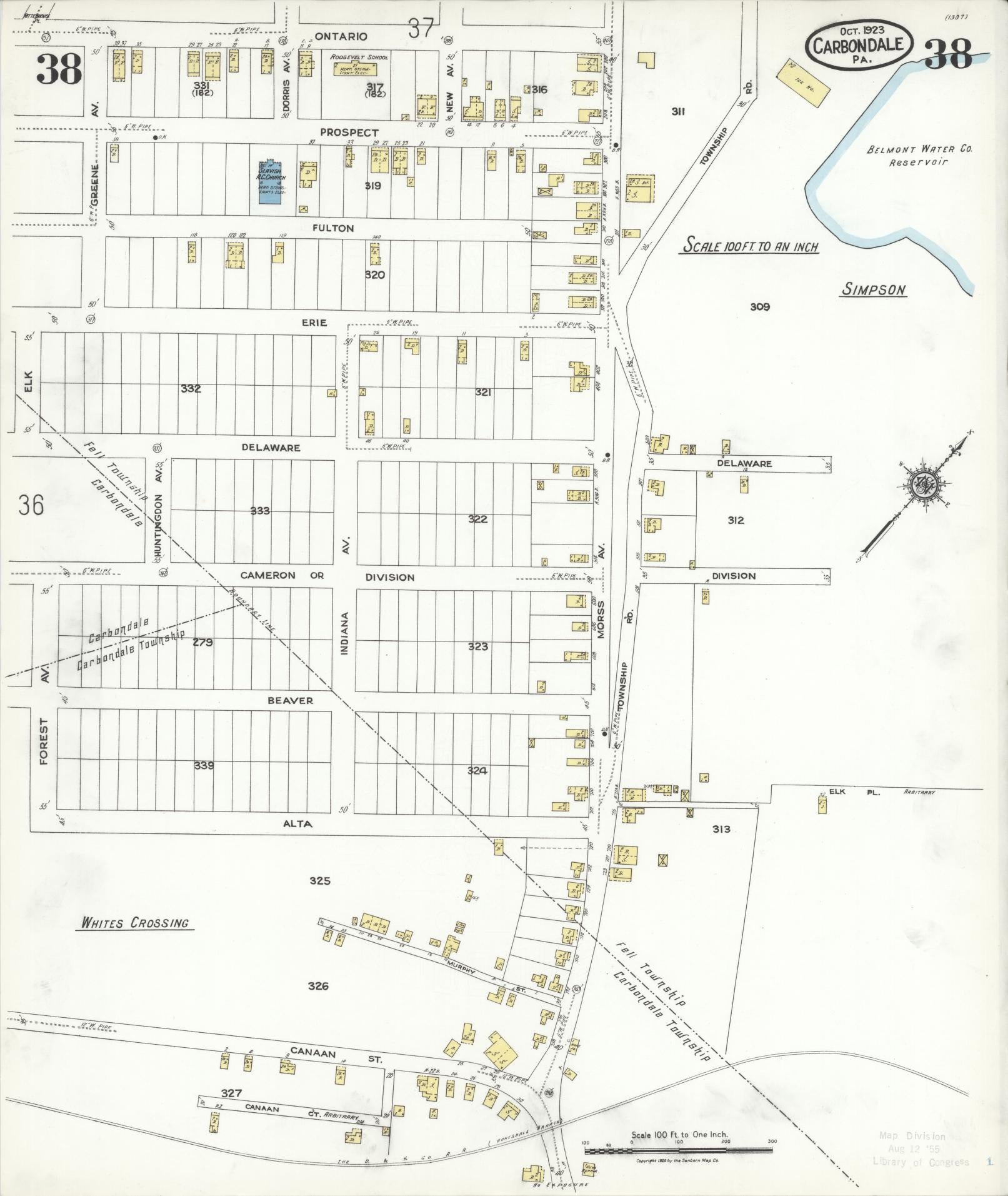 Sanborn Fire Insurance Map from Carbondale, Lackawanna County, Pennsylvania (1923), Sheet #0038 - Historic Sanborn Fire Insurance Map Print, vintage old map wall art, antique decor, genealogy gift, Pennsylvania Pennsylvania map