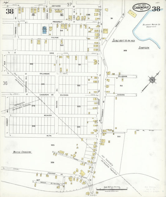 Sanborn Fire Insurance Map from Carbondale, Lackawanna County, Pennsylvania (1923), Sheet #0038 - Historic Sanborn Fire Insurance Map Print, vintage old map wall art, antique decor, genealogy gift, Pennsylvania Pennsylvania map