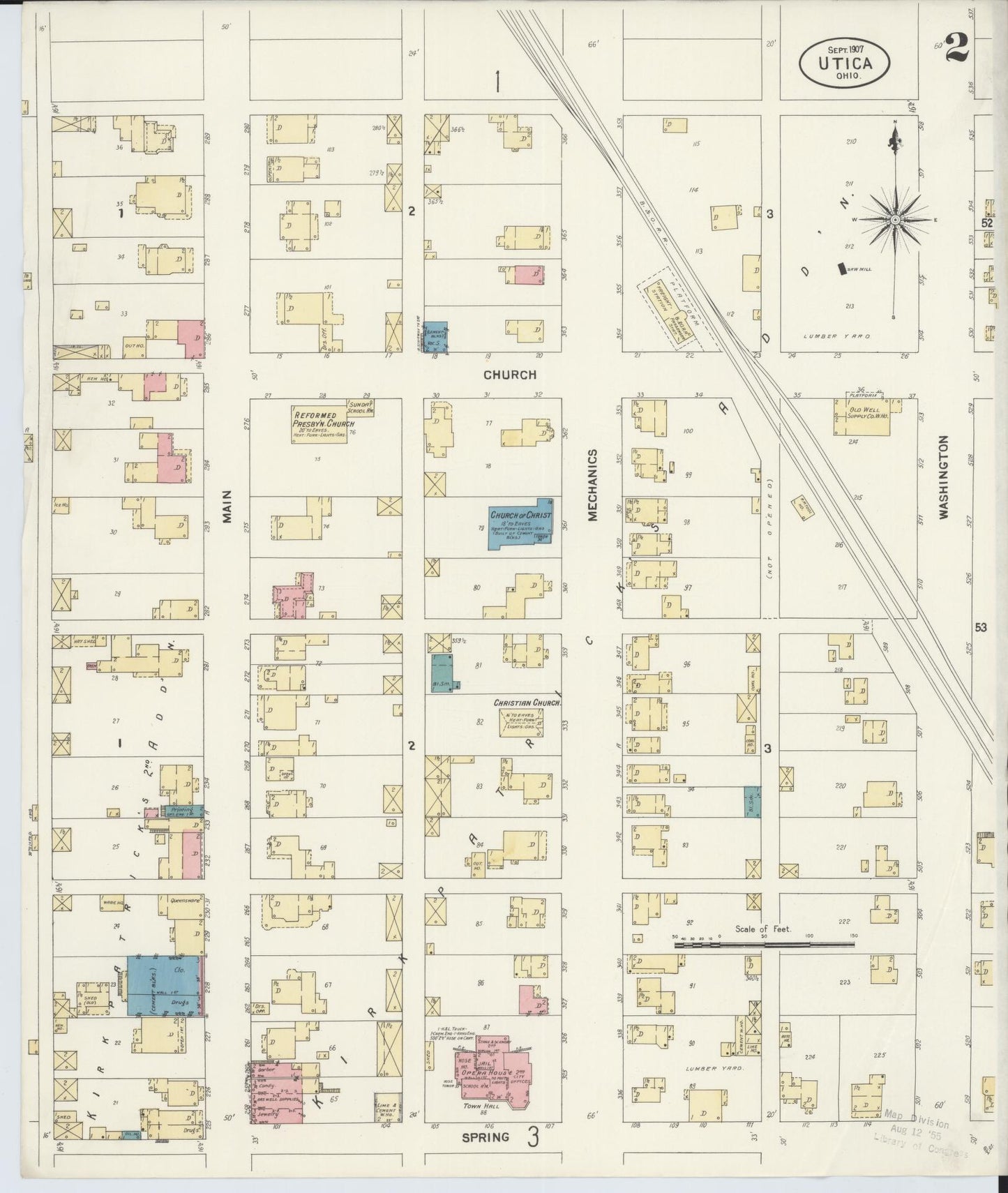 Sanborn Fire Insurance Map from Utica, Licking County, Ohio (1907), Sheet #0002 - Complete Map Set gallery image, historic Sanborn map, vintage wall art, Ohio Ohio