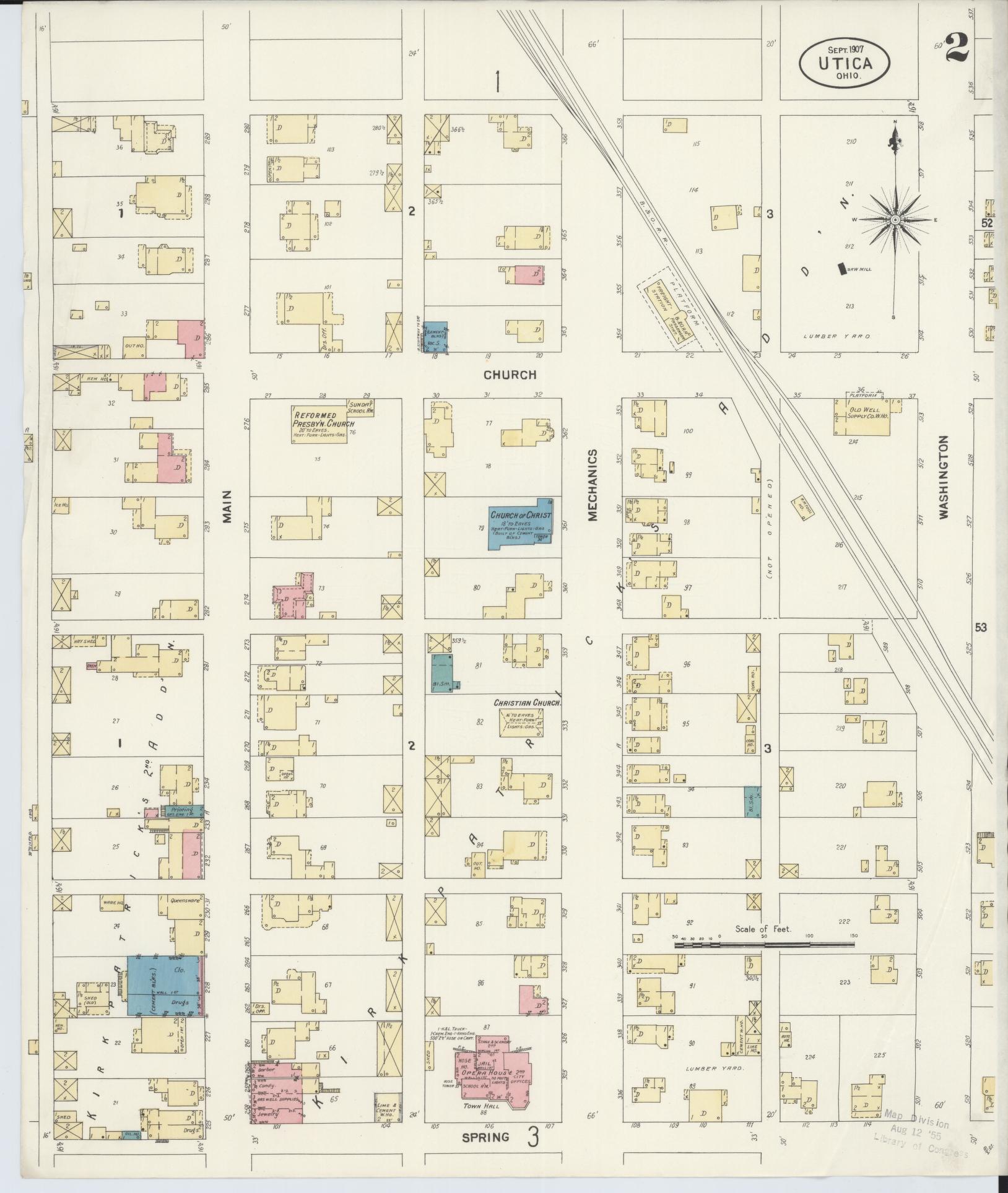 Sanborn Fire Insurance Map from Utica, Licking County, Ohio (1907), Sheet #0002 - Complete Map Set gallery image, historic Sanborn map, vintage wall art, Ohio Ohio