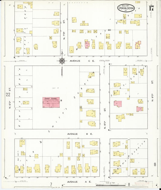 Sanborn Fire Insurance Map from Oskaloosa, Mahaska County, Iowa (1917), Sheet #0017 - Historic Sanborn Fire Insurance Map Print, vintage old map wall art