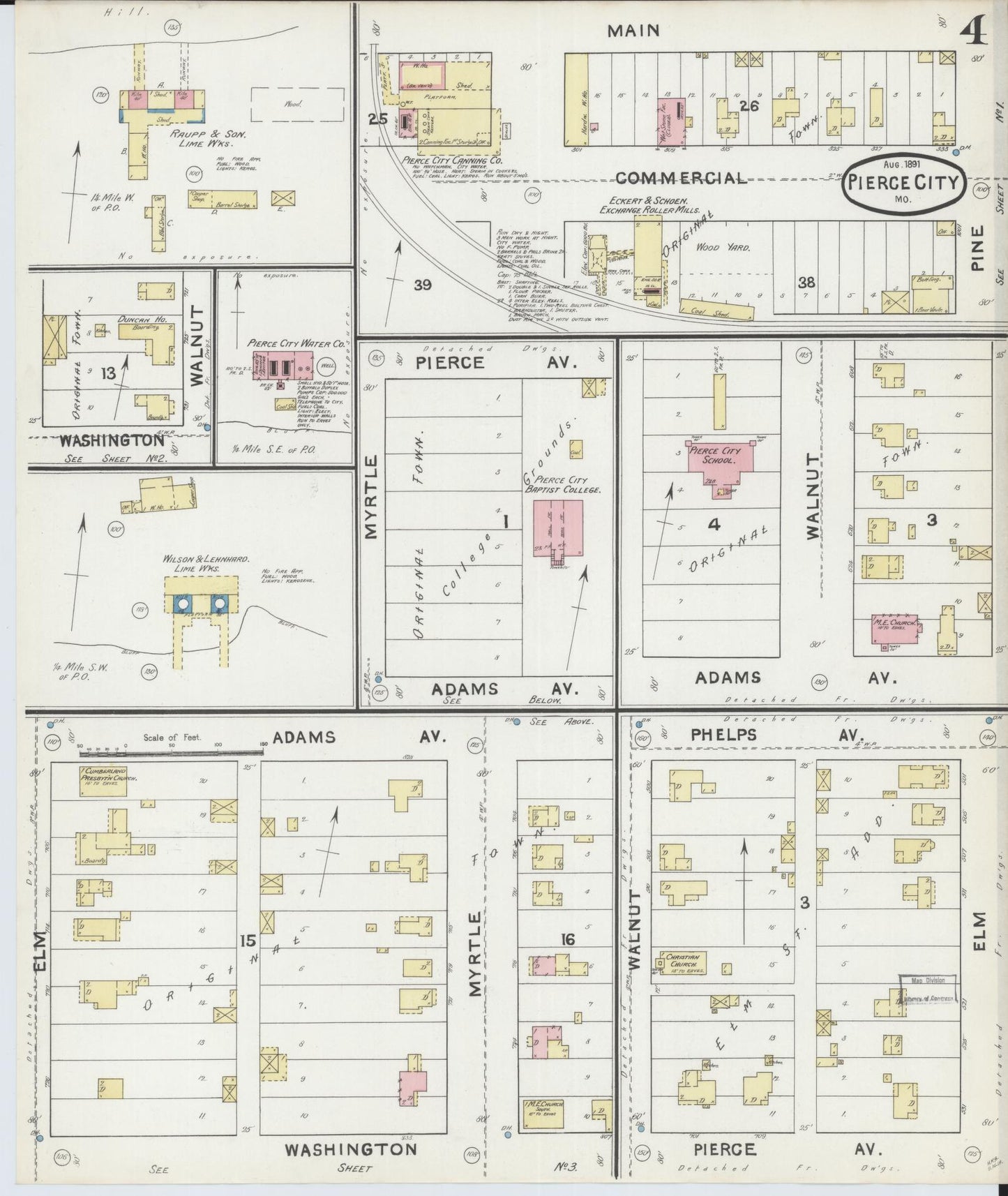Sanborn Fire Insurance Map from Pierce City, Lawrence County, Missouri (1891), Sheet #0004 - Complete Map Set gallery image, historic Sanborn map, vintage wall art, Missouri Missouri