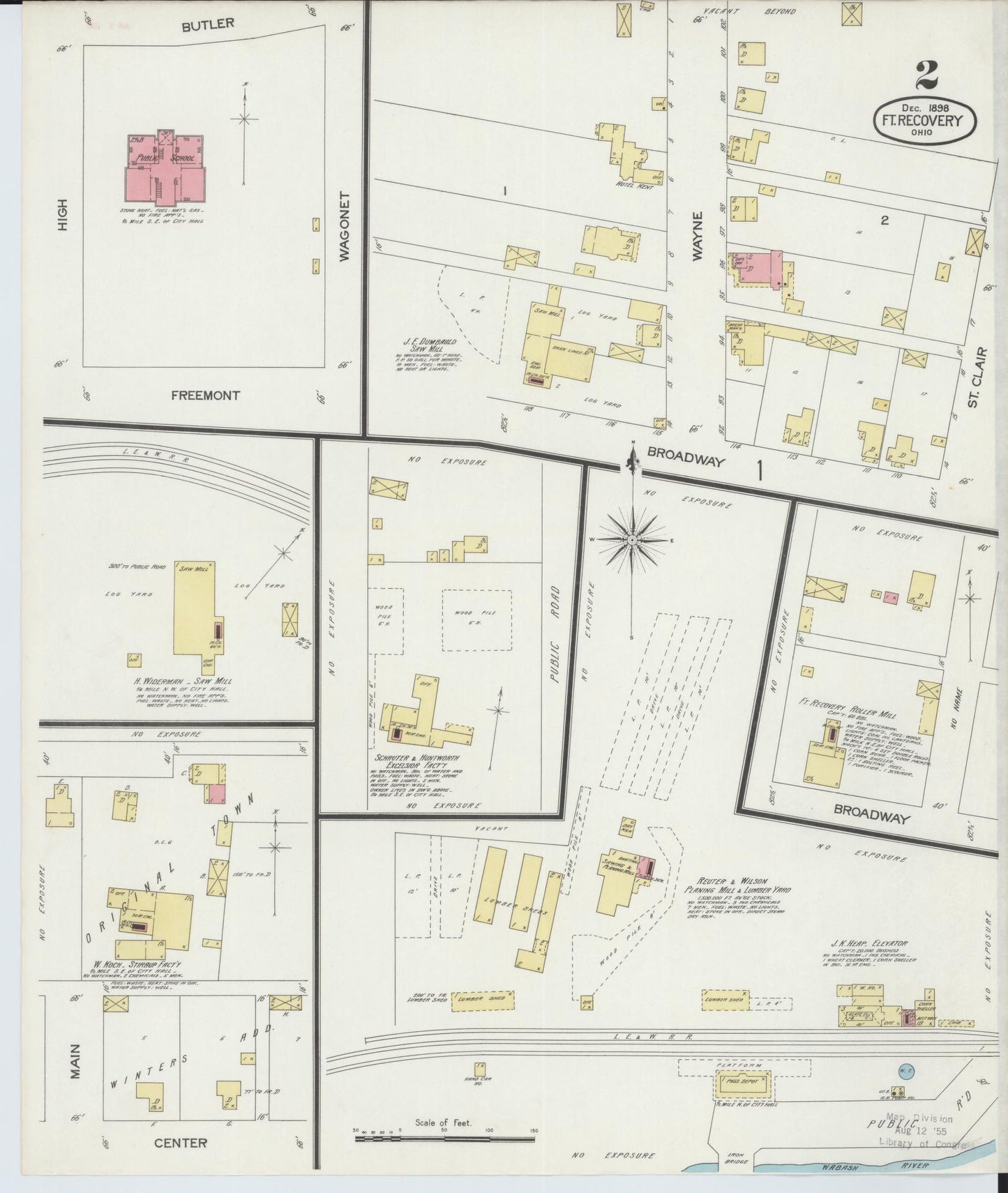 Sanborn Fire Insurance Map from Fort Recovery, Mercer County, Ohio (1898), Sheet #0002 - Historic Sanborn Fire Insurance Map Print, vintage old map wall art, antique decor, genealogy gift, Ohio Ohio map