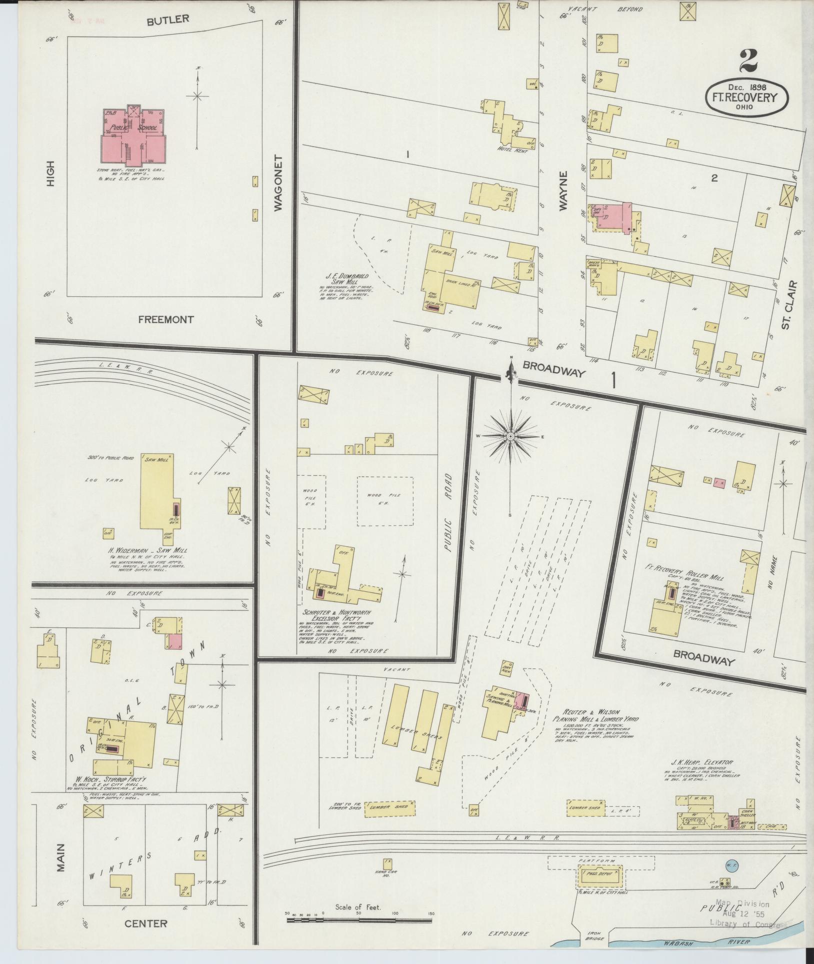 Sanborn Fire Insurance Map from Fort Recovery, Mercer County, Ohio (1898), Sheet #0002 - Historic Sanborn Fire Insurance Map Print, vintage old map wall art, antique decor, genealogy gift, Ohio Ohio map