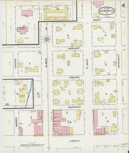 Sanborn Fire Insurance Map from Gainesville, Alachua County, Florida (1892), Sheet #0004 - Historic Sanborn Fire Insurance Map Print, vintage old map wall art, antique decor, genealogy gift, Florida Florida map
