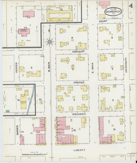 Sanborn Fire Insurance Map from Gainesville, Alachua County, Florida (1892), Sheet #0004 - Historic Sanborn Fire Insurance Map Print, vintage old map wall art, antique decor, genealogy gift, Florida Florida map