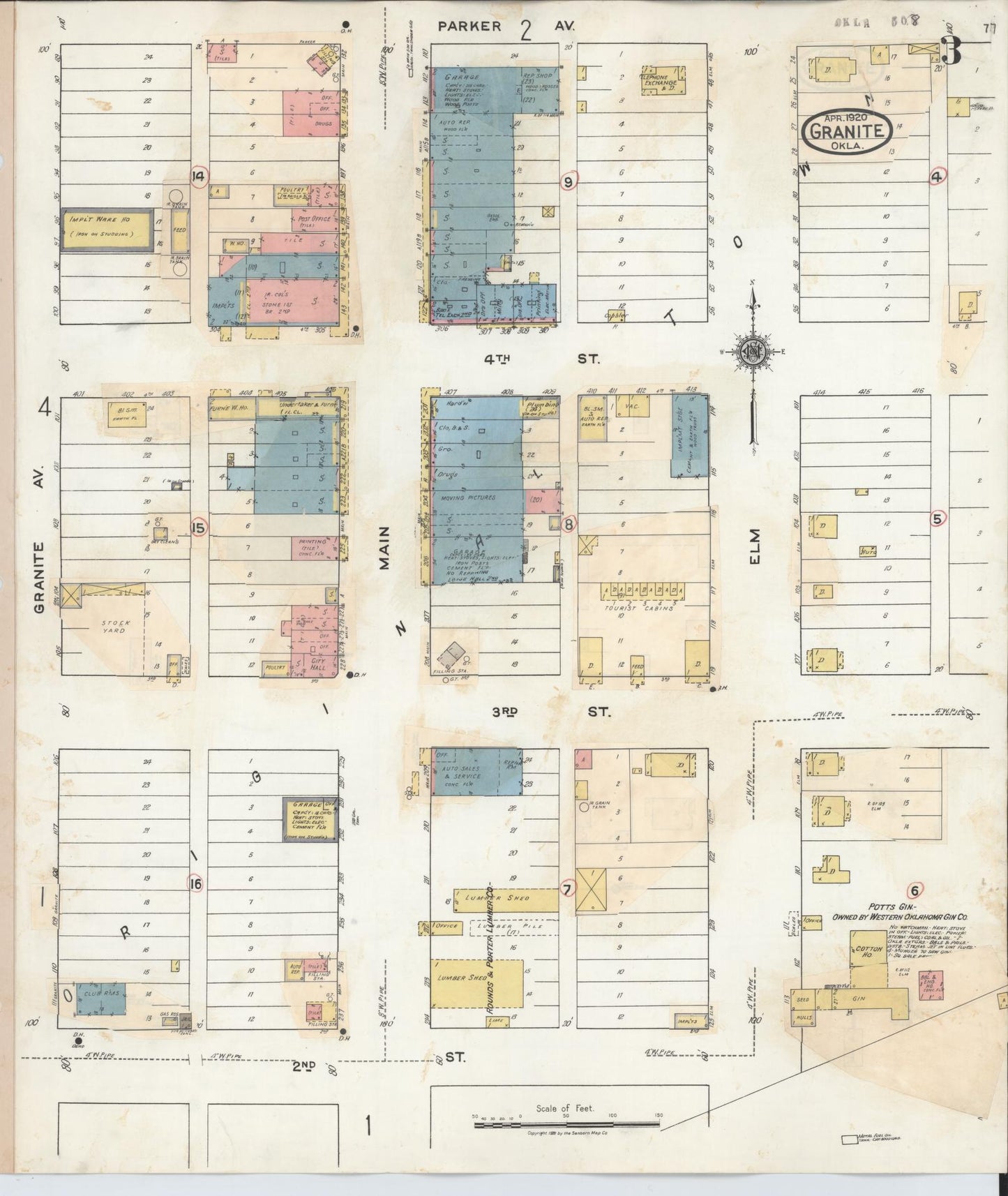 Sanborn Fire Insurance Map from Granite, Greer County, Oklahoma (1932), Sheet #0003 - Complete Map Set gallery image, historic Sanborn map, vintage wall art, Oklahoma Oklahoma