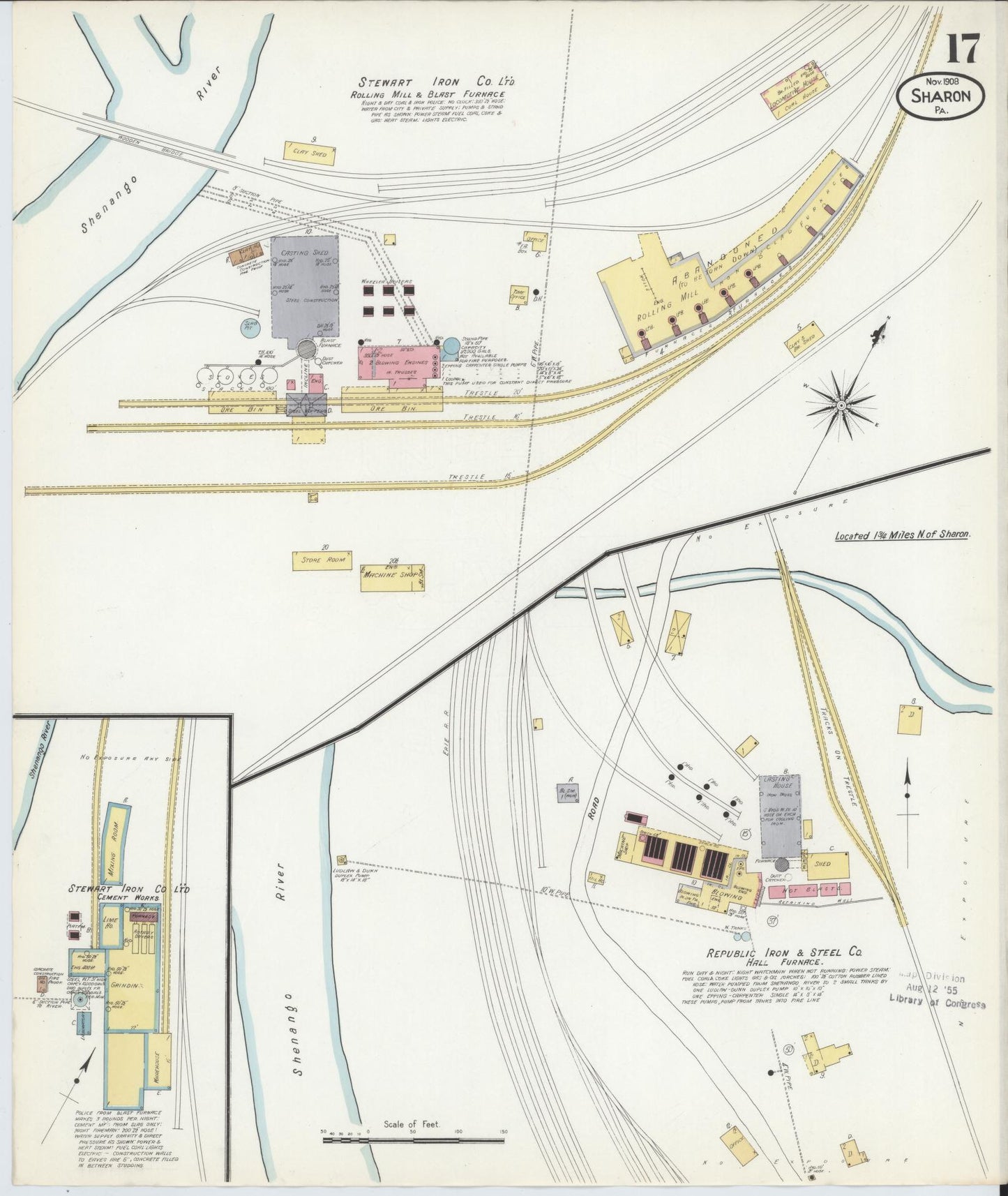 Sanborn Fire Insurance Map from Sharon, Mercer County, Pennsylvania (1908), Sheet #0017 - Complete Map Set gallery image, historic Sanborn map, vintage wall art, Pennsylvania Pennsylvania