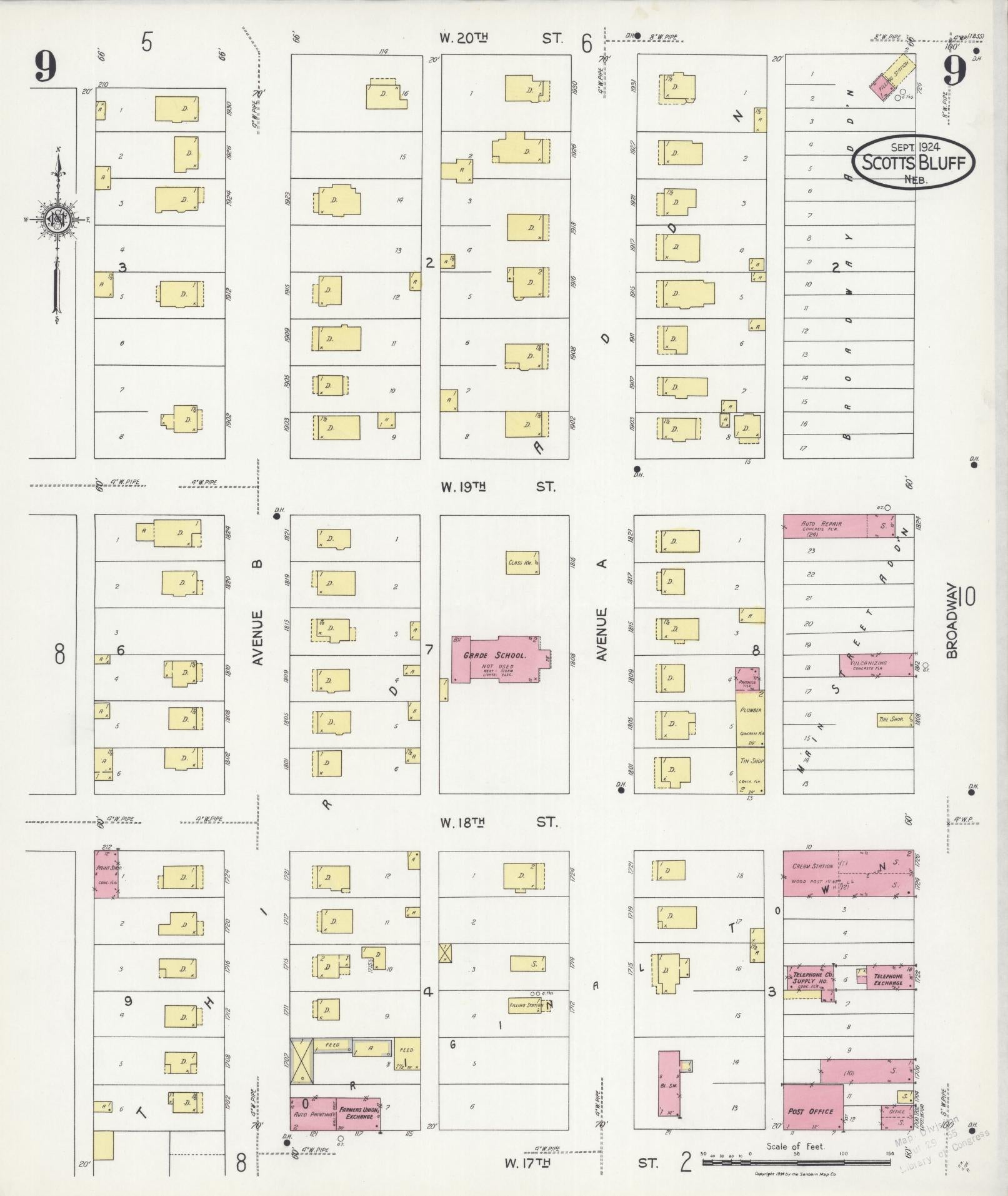 Sanborn Fire Insurance Map from Scottsbluff, Scotts Bluff County, Nebraska (1924), Sheet #0009 - Complete Map Set gallery image, historic Sanborn map, vintage wall art, Nebraska Nebraska