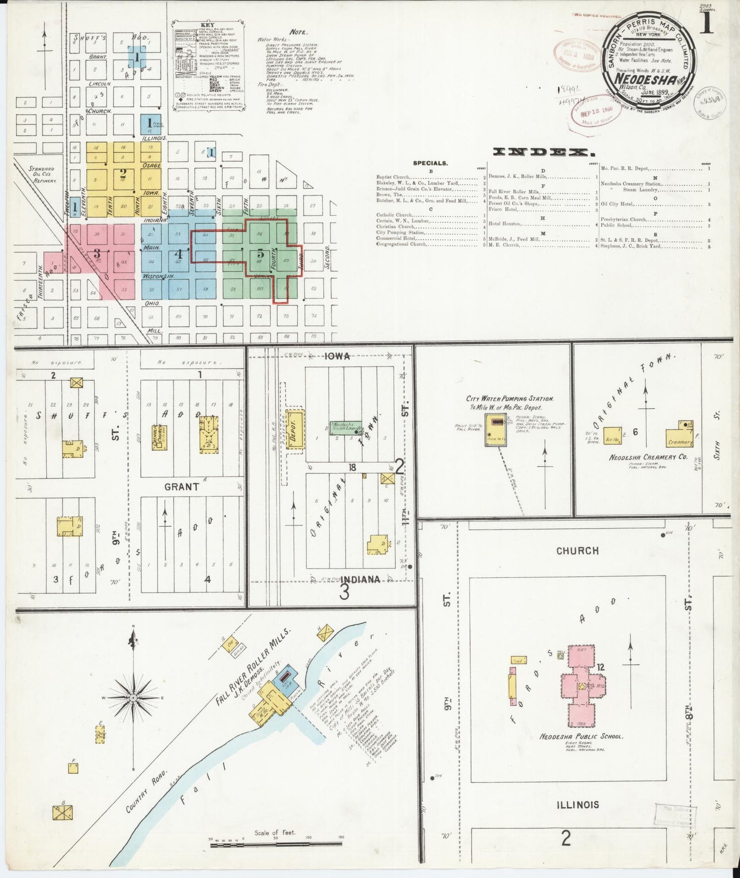 Sanborn Fire Insurance Map from Neodesha, Wilson County, Kansas (1899), Sheet #0001 - Historic Sanborn Fire Insurance Map Print, vintage old map wall art, antique decor, genealogy gift, Kansas Kansas map