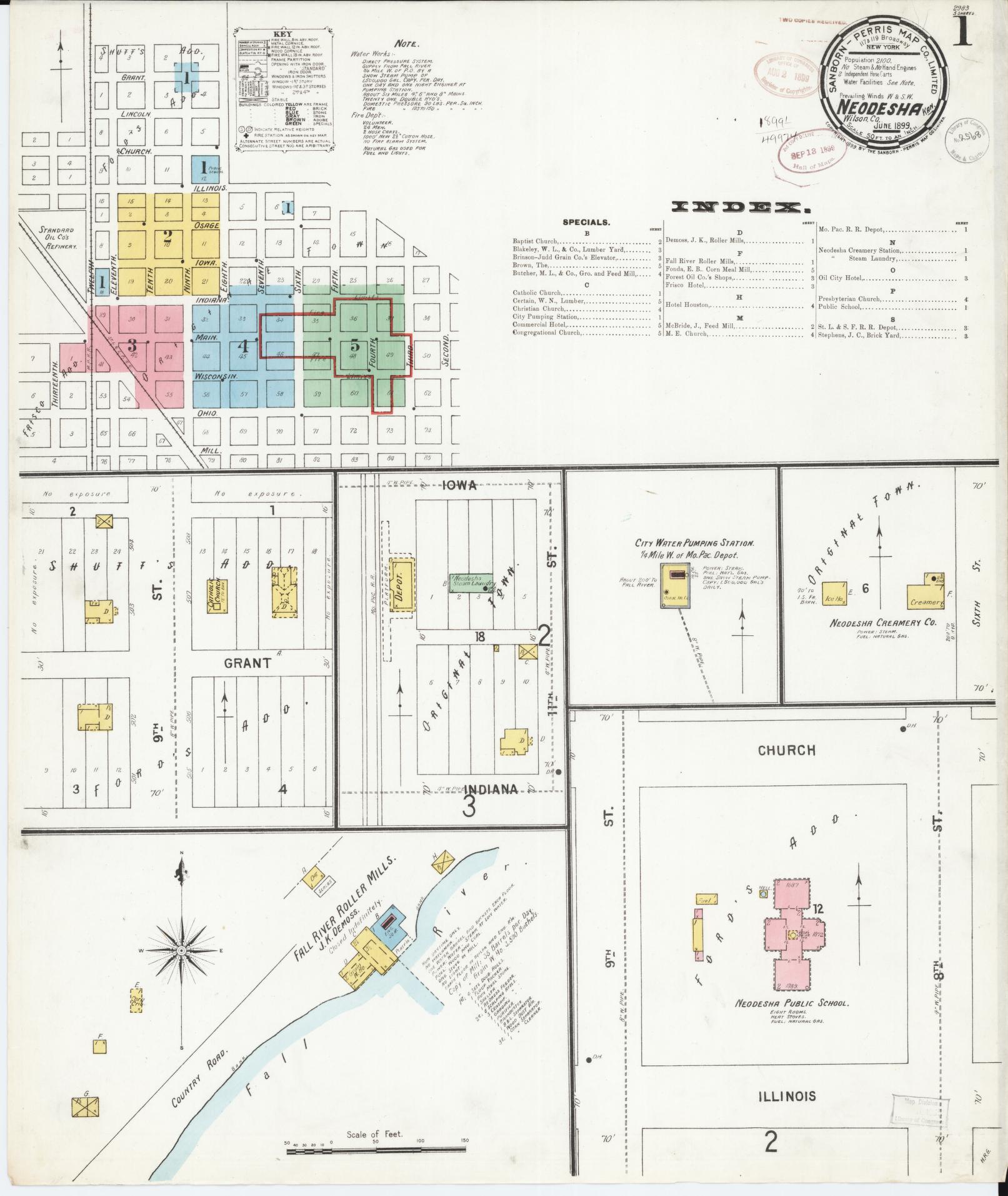 Sanborn Fire Insurance Map from Neodesha, Wilson County, Kansas (1899), Sheet #0001 - Historic Sanborn Fire Insurance Map Print, vintage old map wall art, antique decor, genealogy gift, Kansas Kansas map