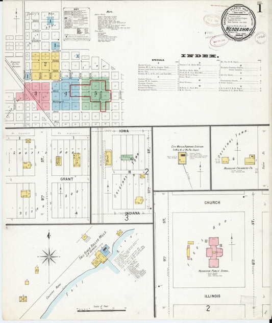Sanborn Fire Insurance Map from Neodesha, Wilson County, Kansas (1899), Sheet #0001 - Historic Sanborn Fire Insurance Map Print, vintage old map wall art, antique decor, genealogy gift, Kansas Kansas map