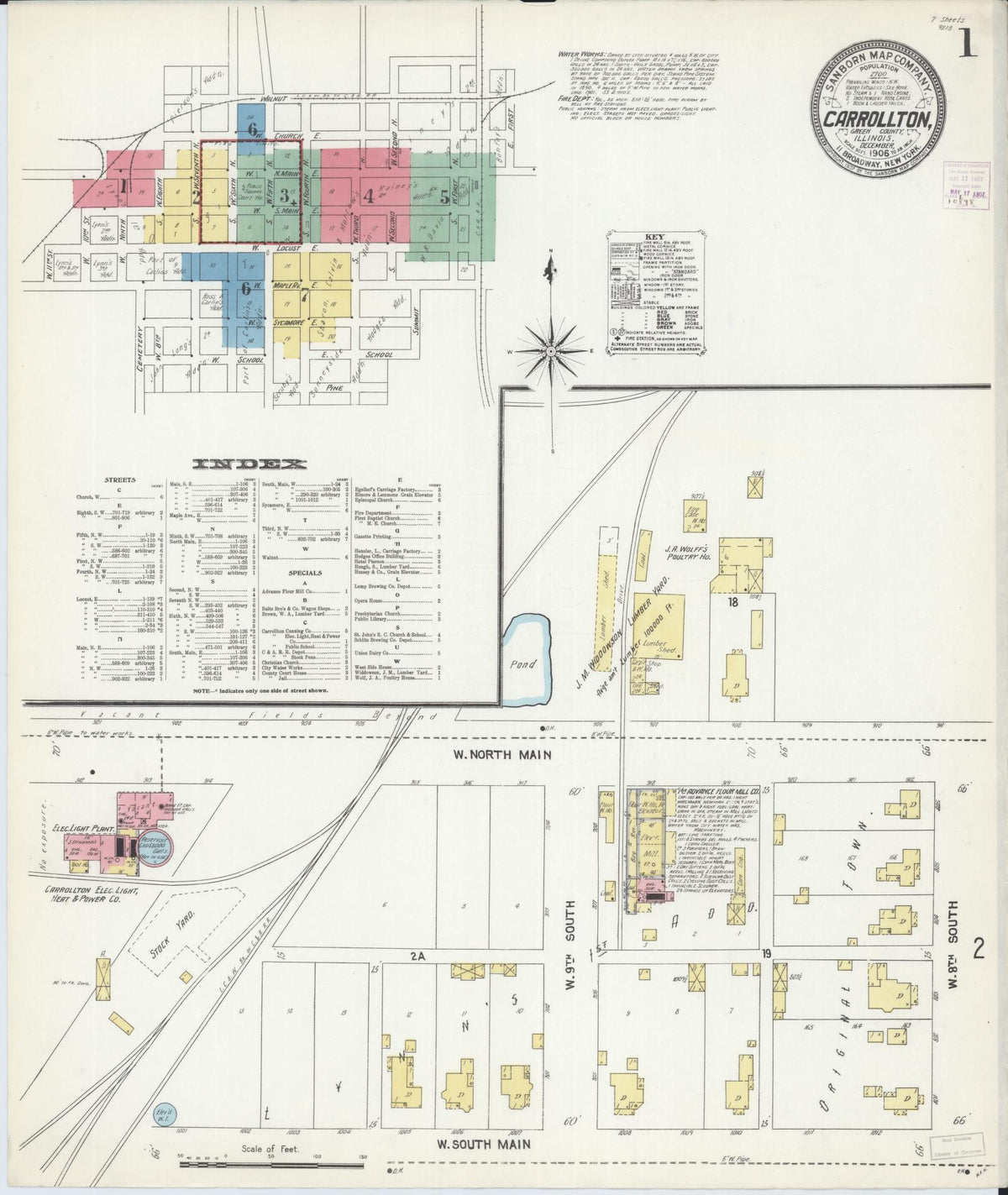 Sanborn Fire Insurance Map from Carrollton, Greene County, Illinois (1906), Sheet #0001 - Historic Sanborn Fire Insurance Map Print, vintage old map wall art, antique decor, genealogy gift, Illinois Illinois map