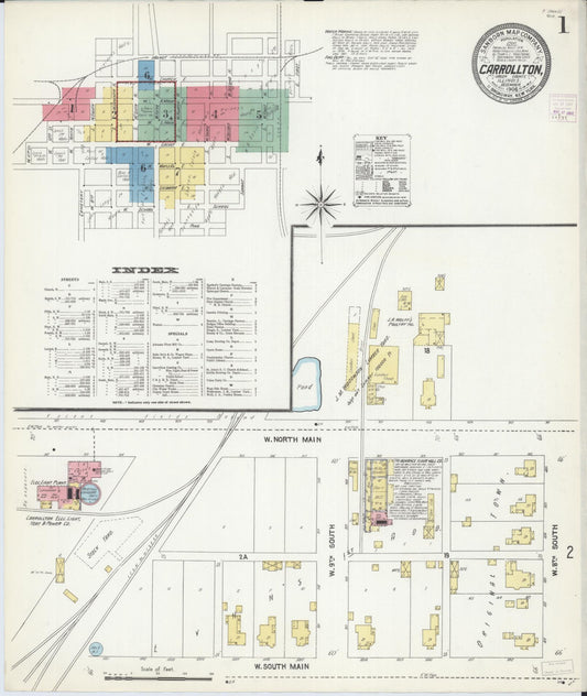 Sanborn Fire Insurance Map from Carrollton, Greene County, Illinois (1906), Sheet #0001 - Historic Sanborn Fire Insurance Map Print, vintage old map wall art, antique decor, genealogy gift, Illinois Illinois map