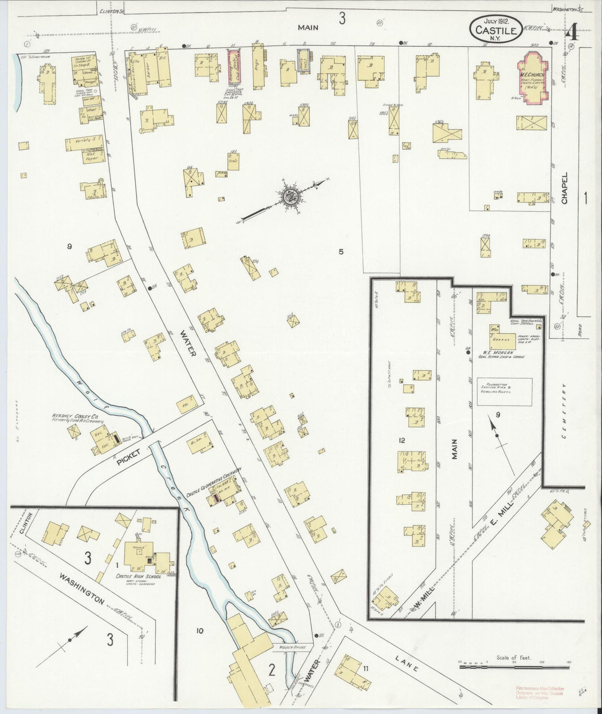 Sanborn Fire Insurance Map from Castile, Wyoming County, New York (1912), Sheet #0004 - Complete Map Set gallery image, historic Sanborn map, vintage wall art, Castile Wyoming