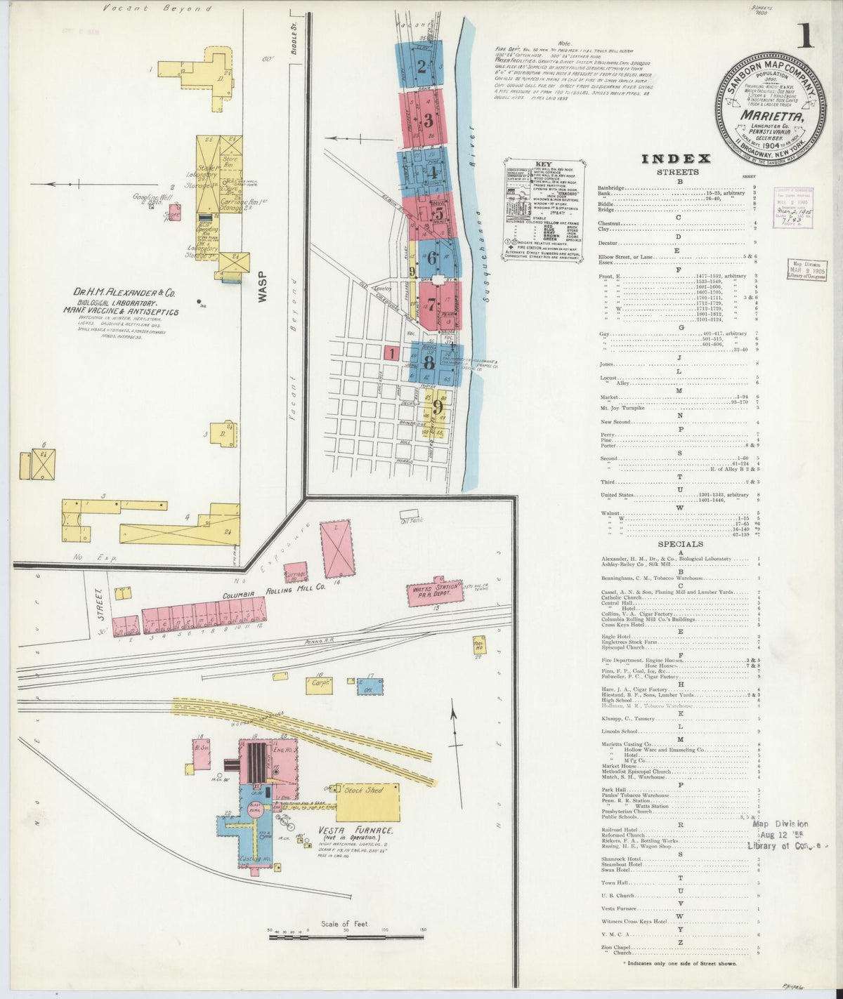 Sanborn Fire Insurance Map from Marietta, Lancaster County, Pennsylvania (1904), Sheet #0001 - Complete Map Set gallery image, historic Sanborn map, vintage wall art, Pennsylvania Pennsylvania