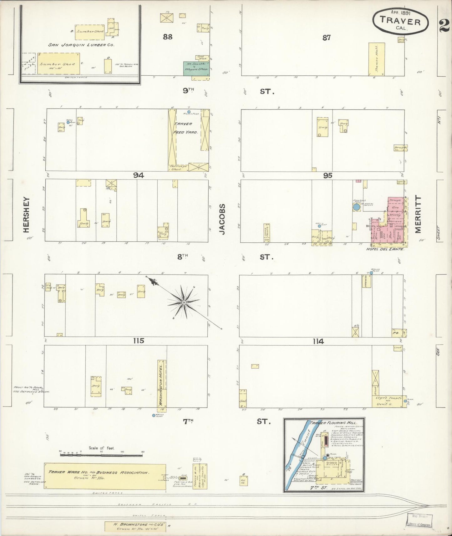 Sanborn Fire Insurance Map from Traver, Tulare County, California (1891), Sheet #0002 - Complete Map Set gallery image, historic Sanborn map, vintage wall art, California California