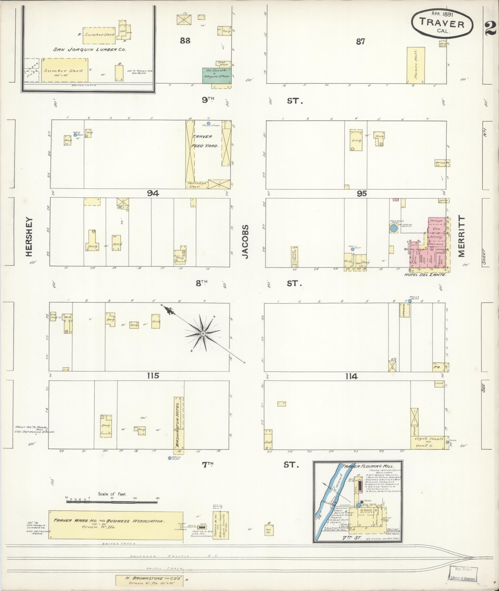 Sanborn Fire Insurance Map from Traver, Tulare County, California (1891), Sheet #0002 - Complete Map Set gallery image, historic Sanborn map, vintage wall art, California California
