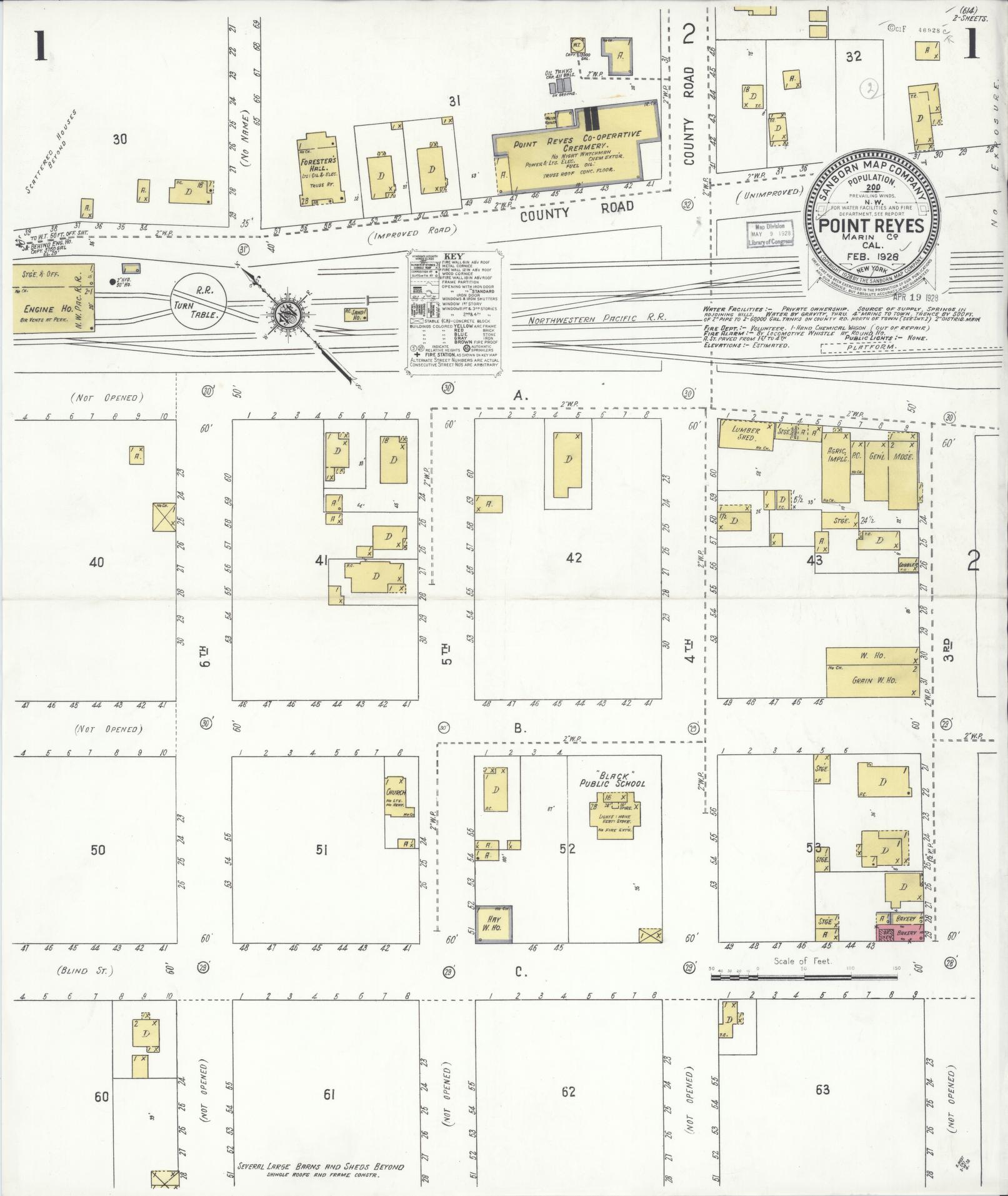 Sanborn Fire Insurance Map from Point Reyes, Marin County, California (1928), Sheet #0001 - Complete Map Set gallery image, historic Sanborn map, vintage wall art, California California