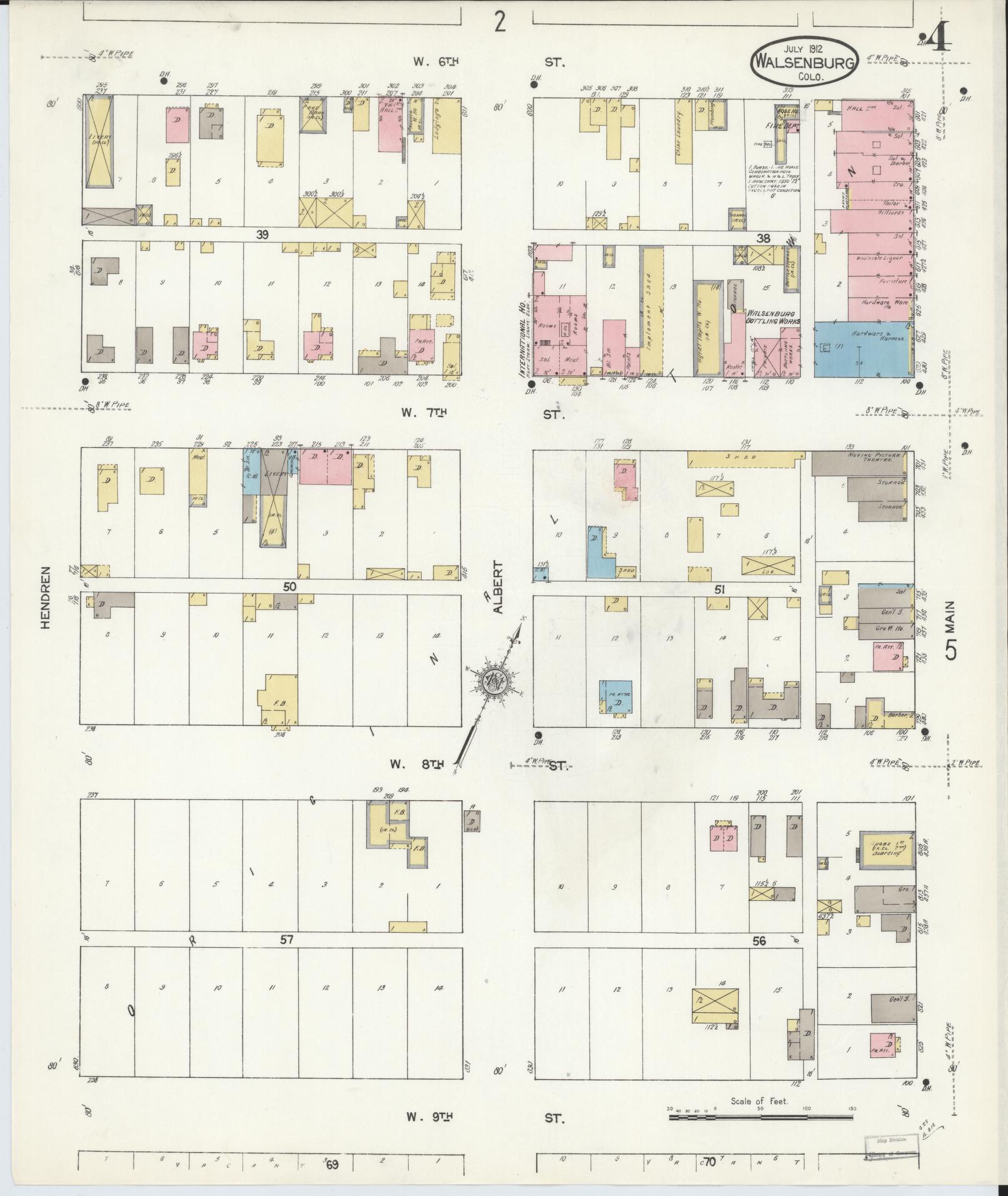 Sanborn Fire Insurance Map from Walsenburg, Huerfano County, Colorado (1912), Sheet #0004 - Historic Sanborn Fire Insurance Map Print, vintage old map wall art, antique decor, genealogy gift, Colorado Colorado map