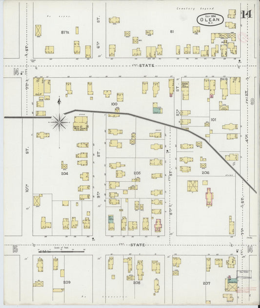 Sanborn Fire Insurance Map from Olean, Cattaraugus County, New York (1894), Sheet #0014 - Historic Sanborn Fire Insurance Map Print, vintage old map wall art, antique decor, genealogy gift, New York New York map