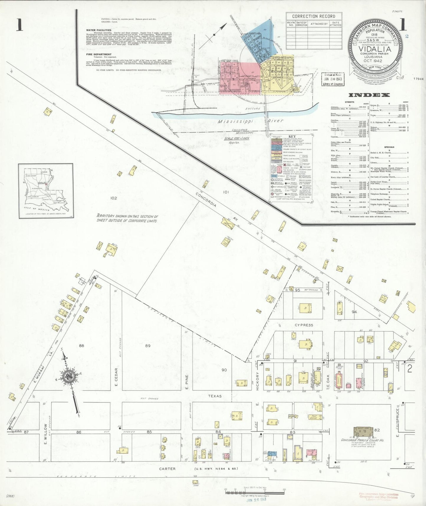 Sanborn Fire Insurance Map from Vidalia, Concordia Parish, Louisiana. (1942) – Historic Sanborn Fire Insurance Map Print