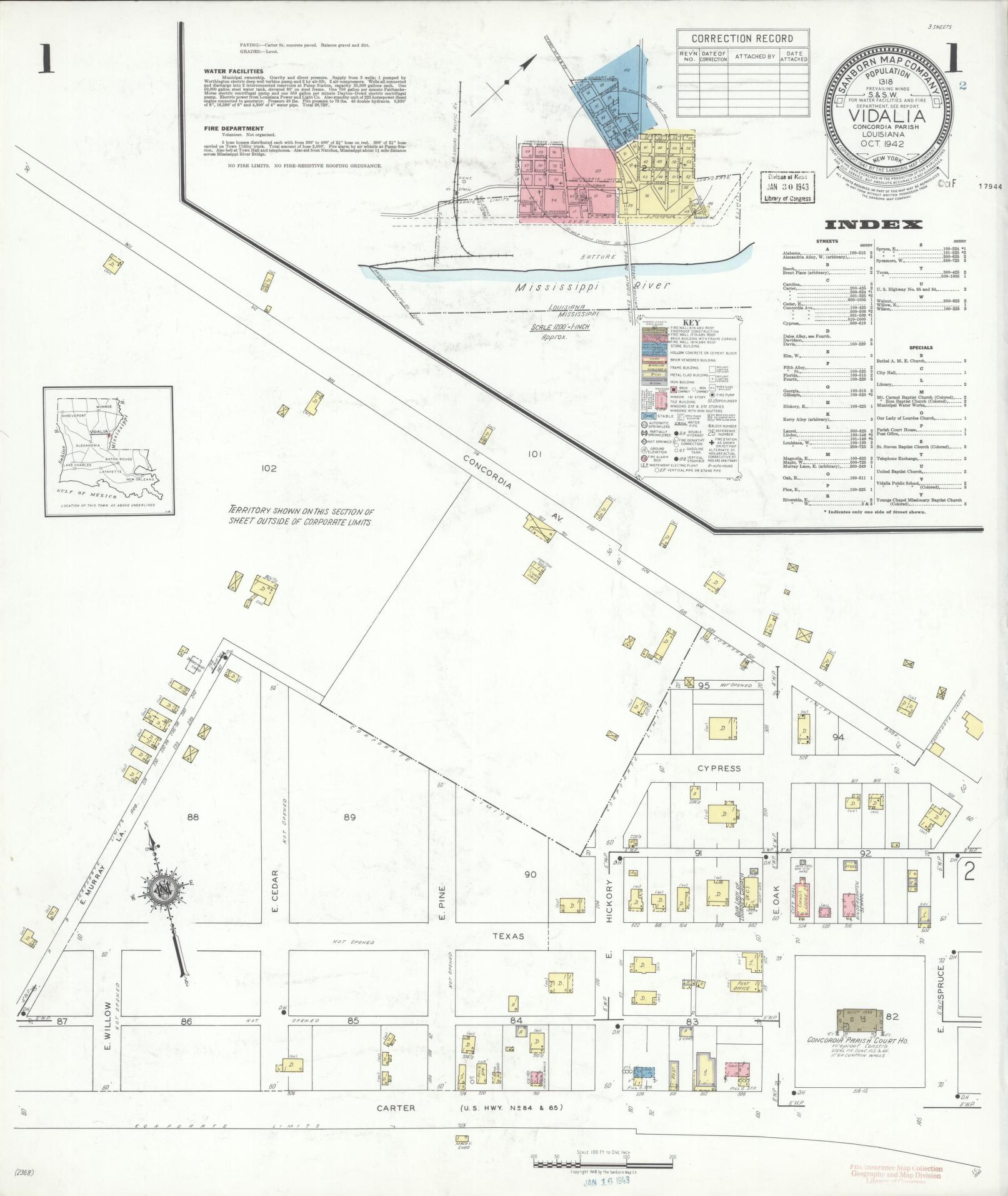 Sanborn Fire Insurance Map from Vidalia, Concordia Parish, Louisiana. (1942) – Historic Sanborn Fire Insurance Map Print