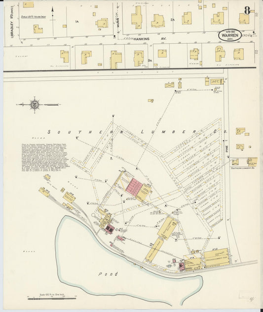 Sanborn Fire Insurance Map from Warren, Bradley County, Arkansas (1912), Sheet #0008 - Historic Sanborn Fire Insurance Map Print, vintage old map wall art, antique decor, genealogy gift, Arkansas Arkansas map